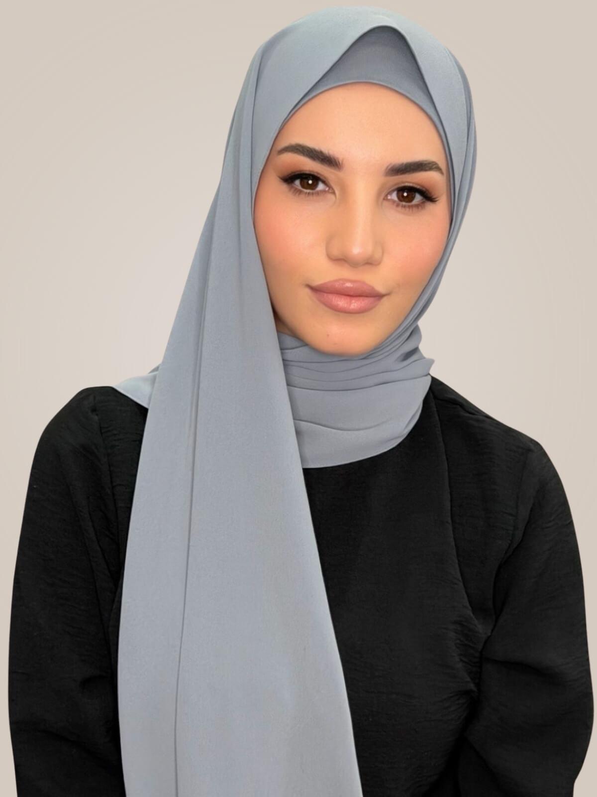 Matching Chiffon Hijab Set-Slate Grey