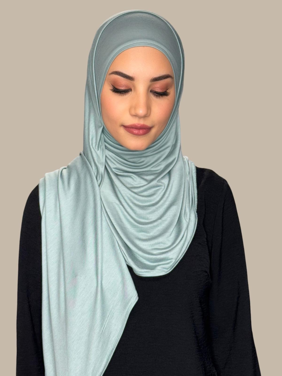 Pre-Sewn Jersey Hijab-Pale Cyan