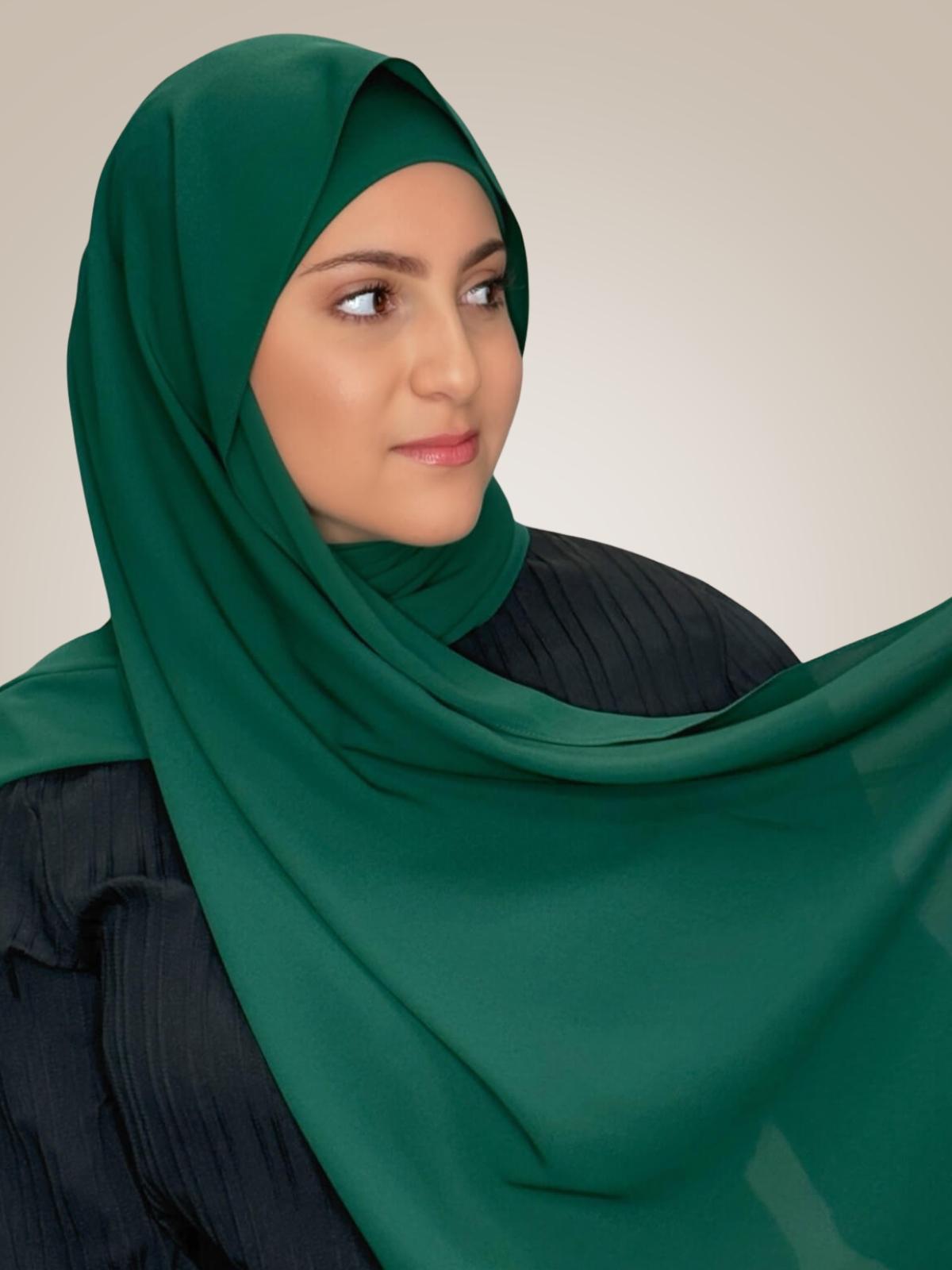 Modish Girl Matching Chiffon Hijab Set-Deep Green