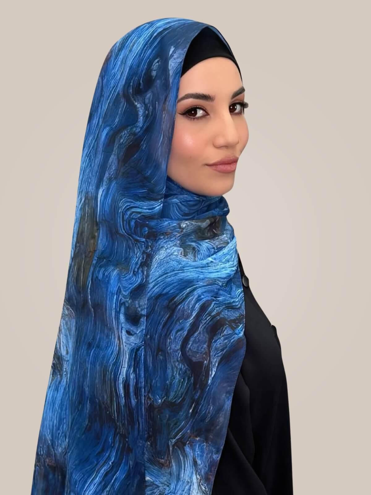 Printed Chiffon Hijab-Ocean Mist