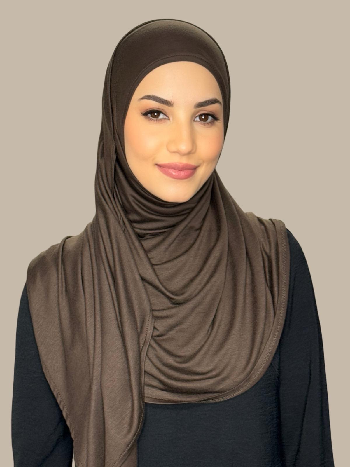 Pre-Sewn Jersey Hijab-Chocolate Brown