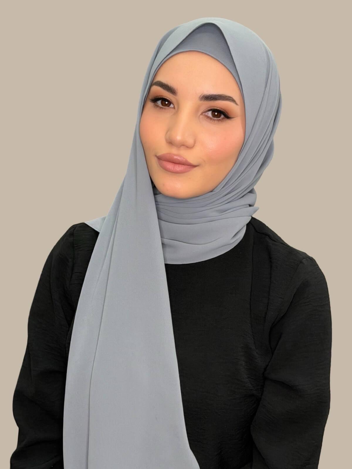 Matching Chiffon Hijab Set-Slate Grey