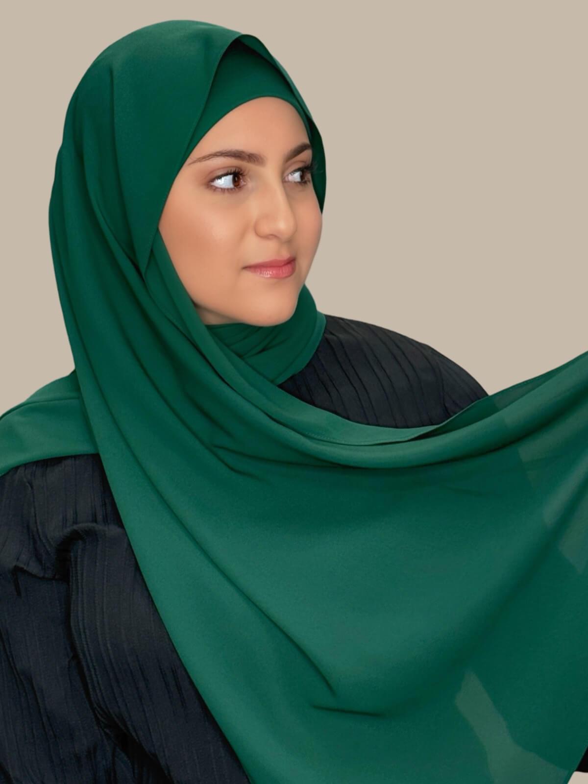 Modish Girl Matching Chiffon Hijab Set-Deep Green