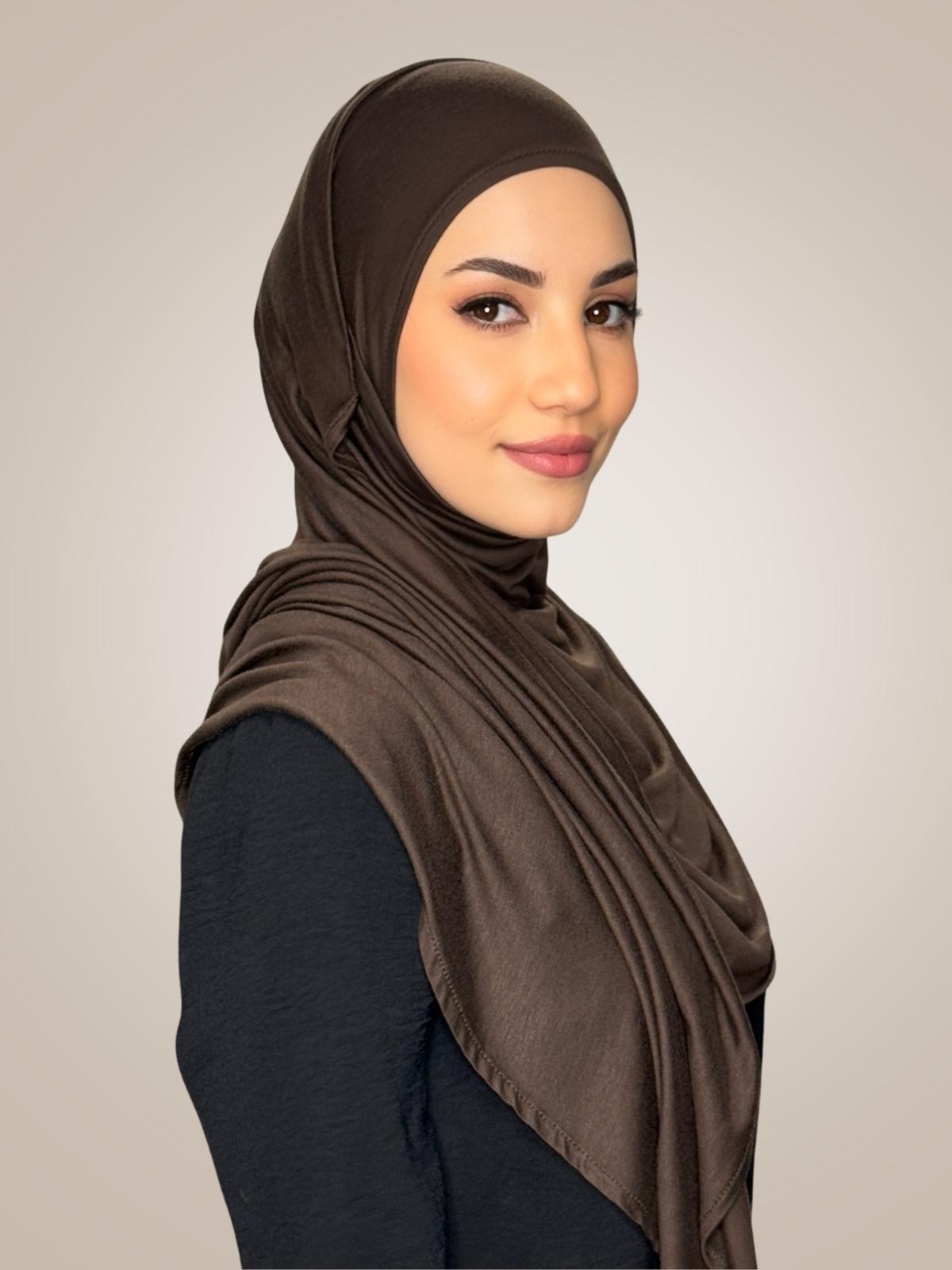 Pre-Sewn Jersey Hijab-Chocolate Brown