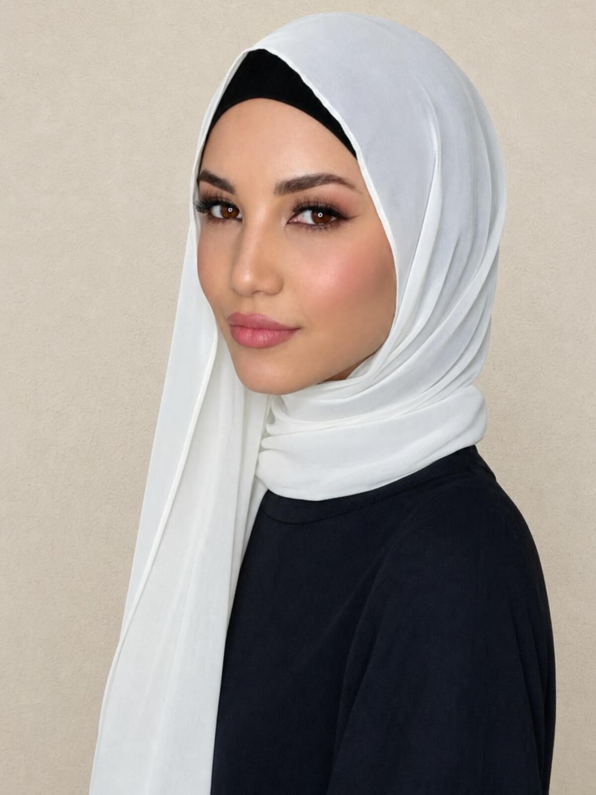 Luxury Chiffon Hijab-Floral White