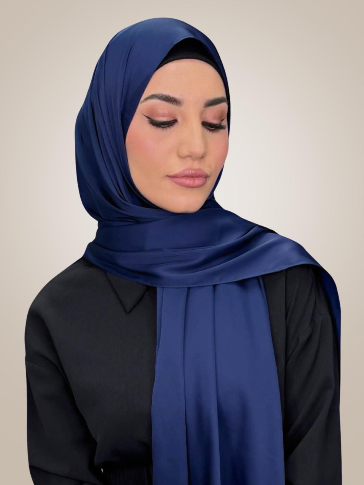 Premium Satin Hijab-Navy Blue