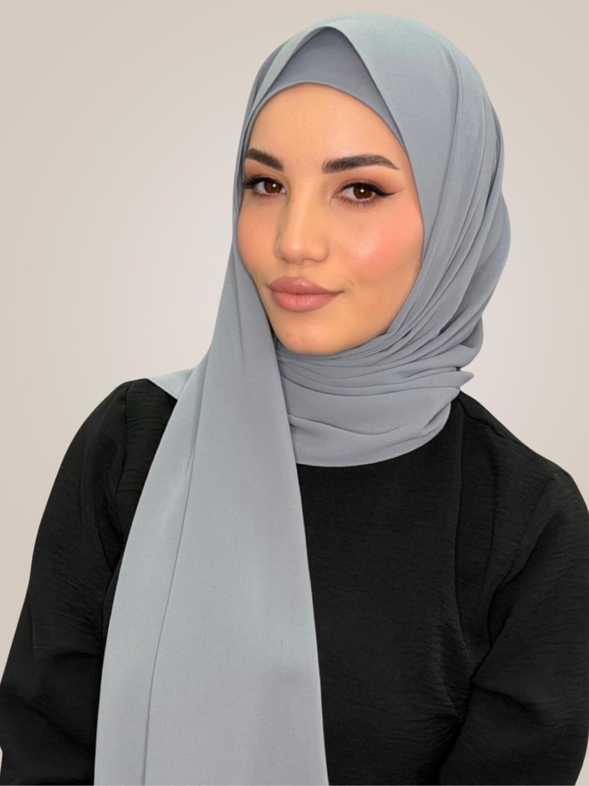 Matching Chiffon Hijab Set-Slate Grey