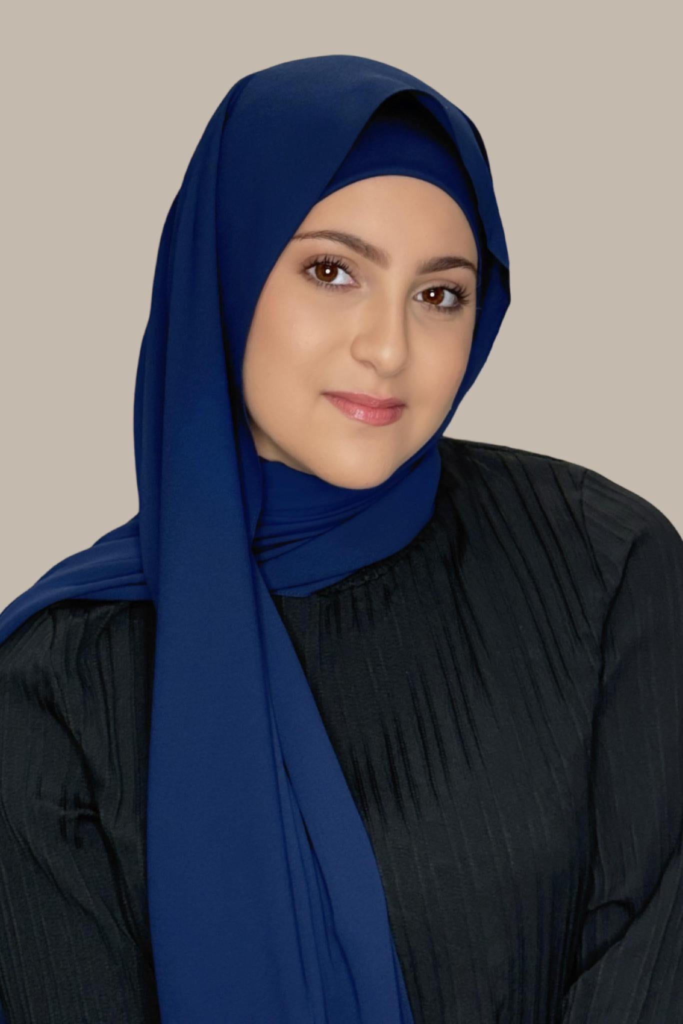 Modish Girl Matching Chiffon Hijab Set-Navy