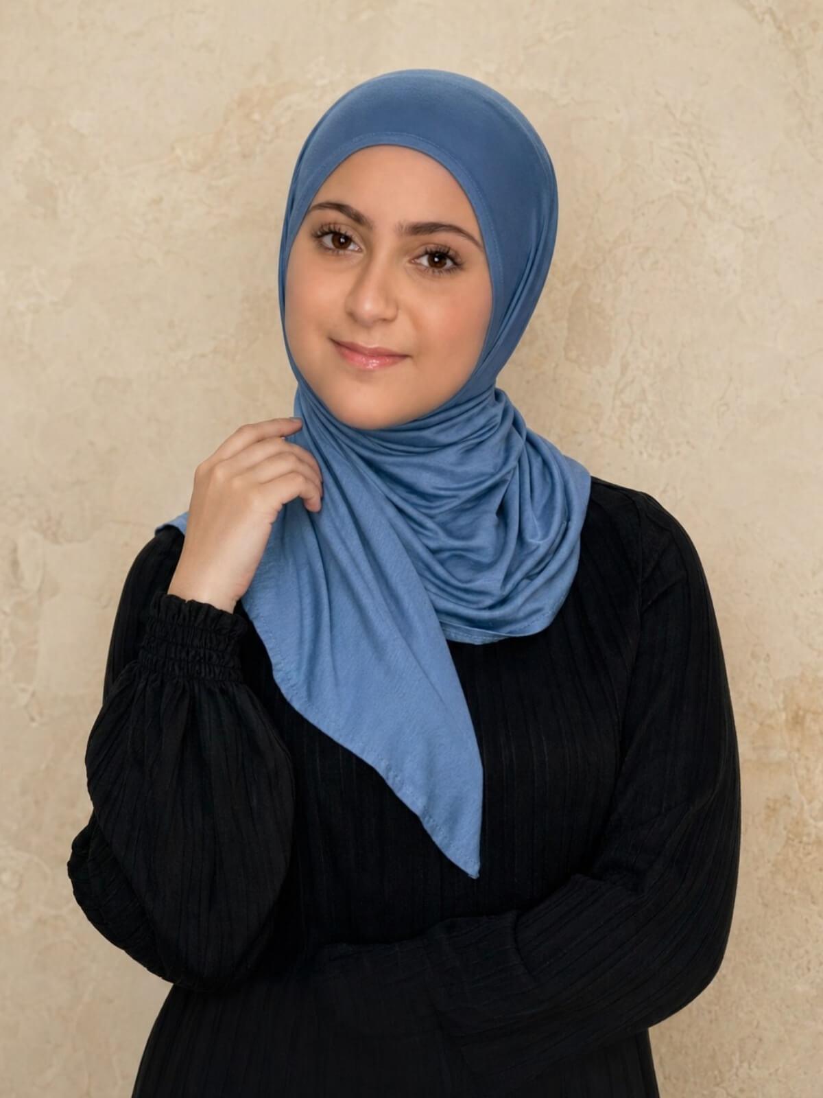 Modish Girl Pre-Sewn Jersey Hijab-Blue Grey