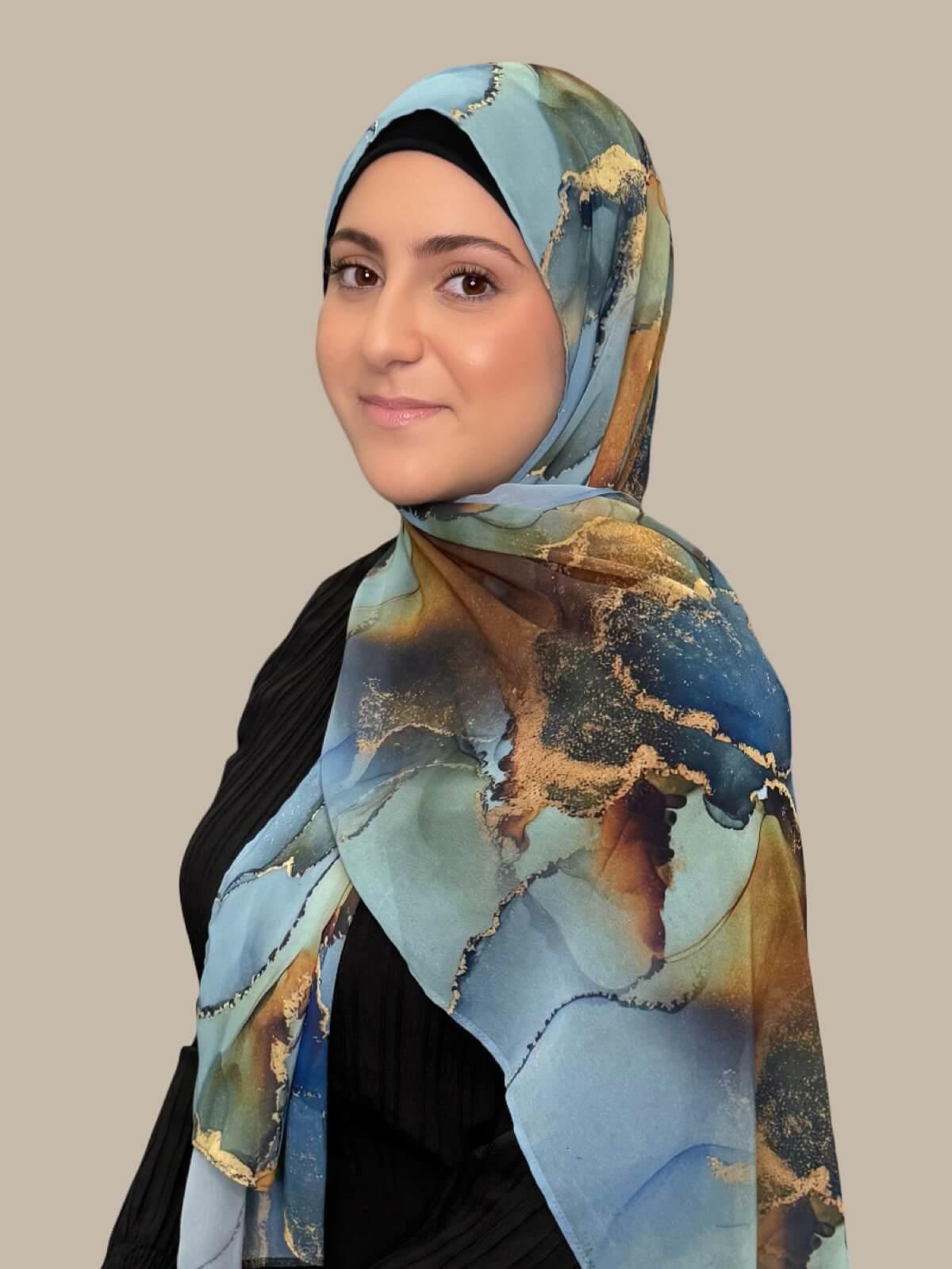 Modish Girl Printed Chiffon Hijab- Deep Horizon
