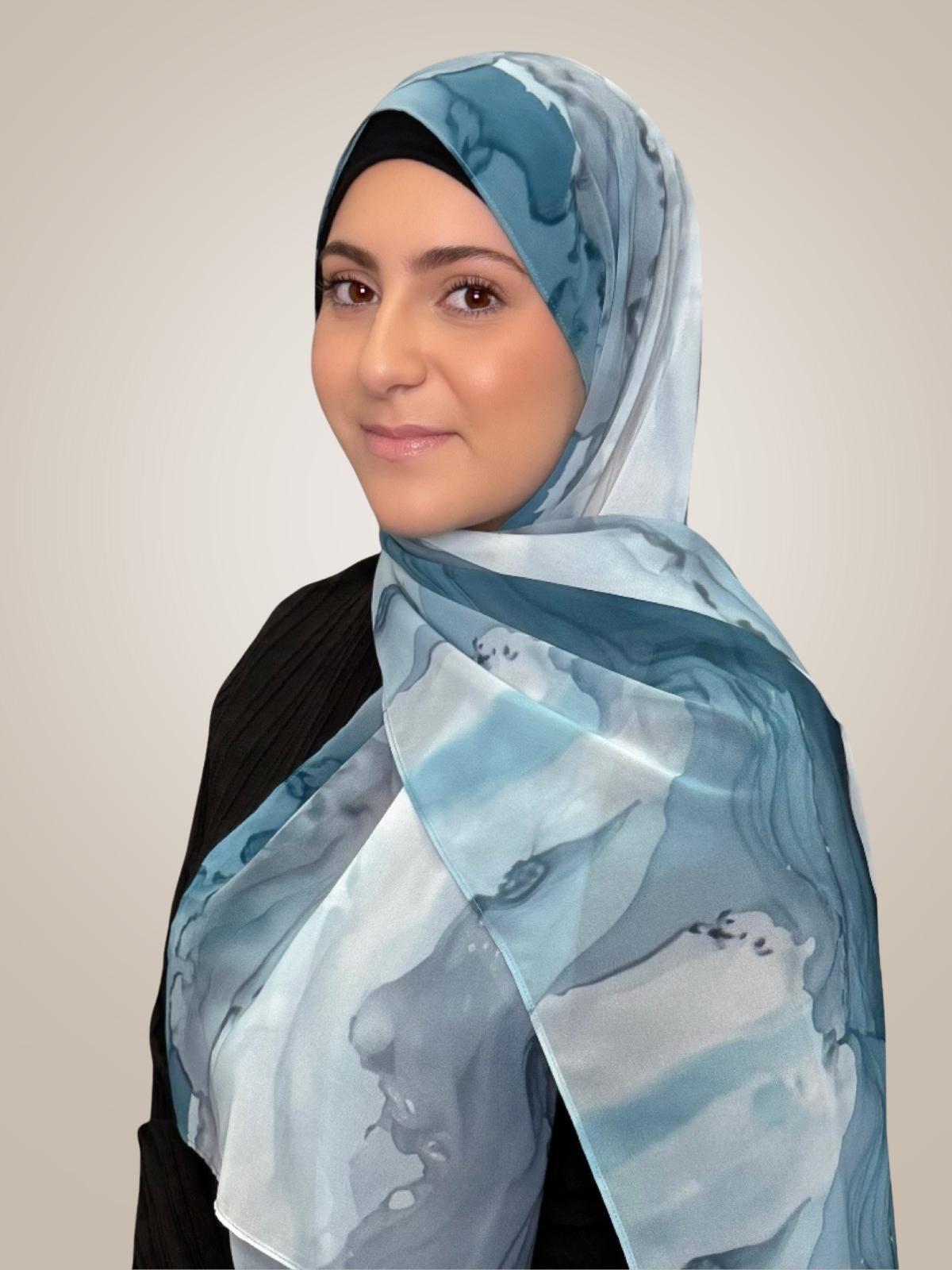 Modish Girl Printed Chiffon Hijab-Tidal Teal