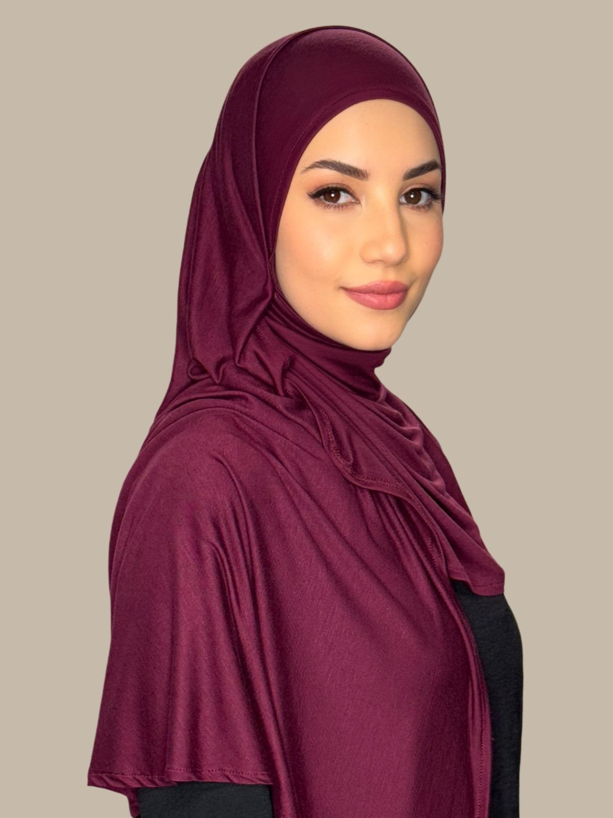 Pre-Sewn Jersey Hijab-Burgundy