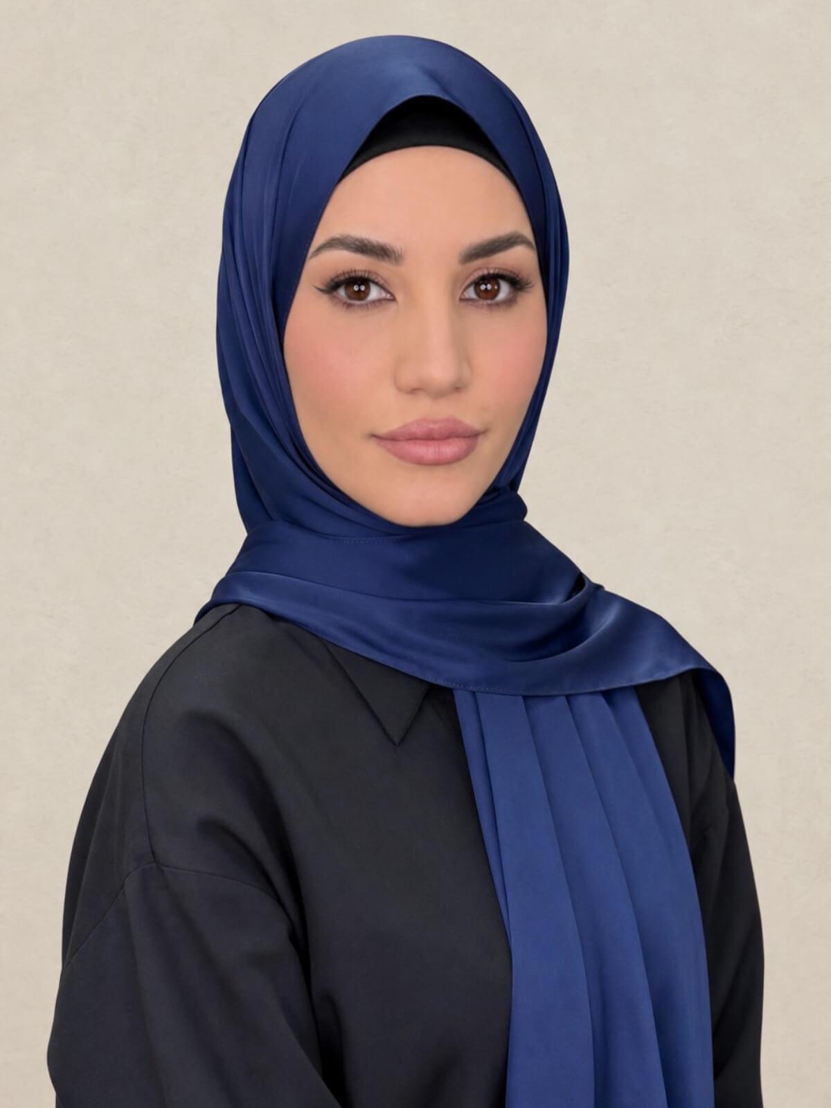 Premium Satin Hijab-Navy Blue