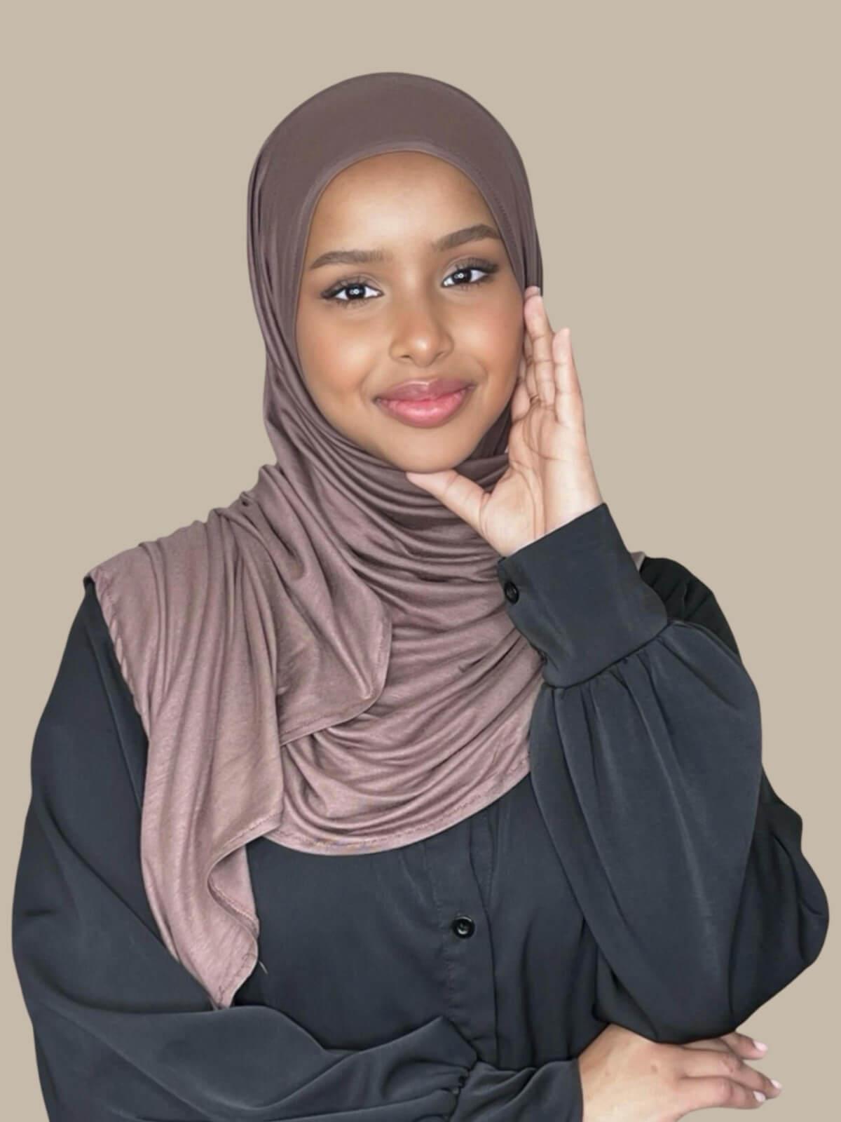 Pre-Sewn Jersey Hijab-Mocha Brown