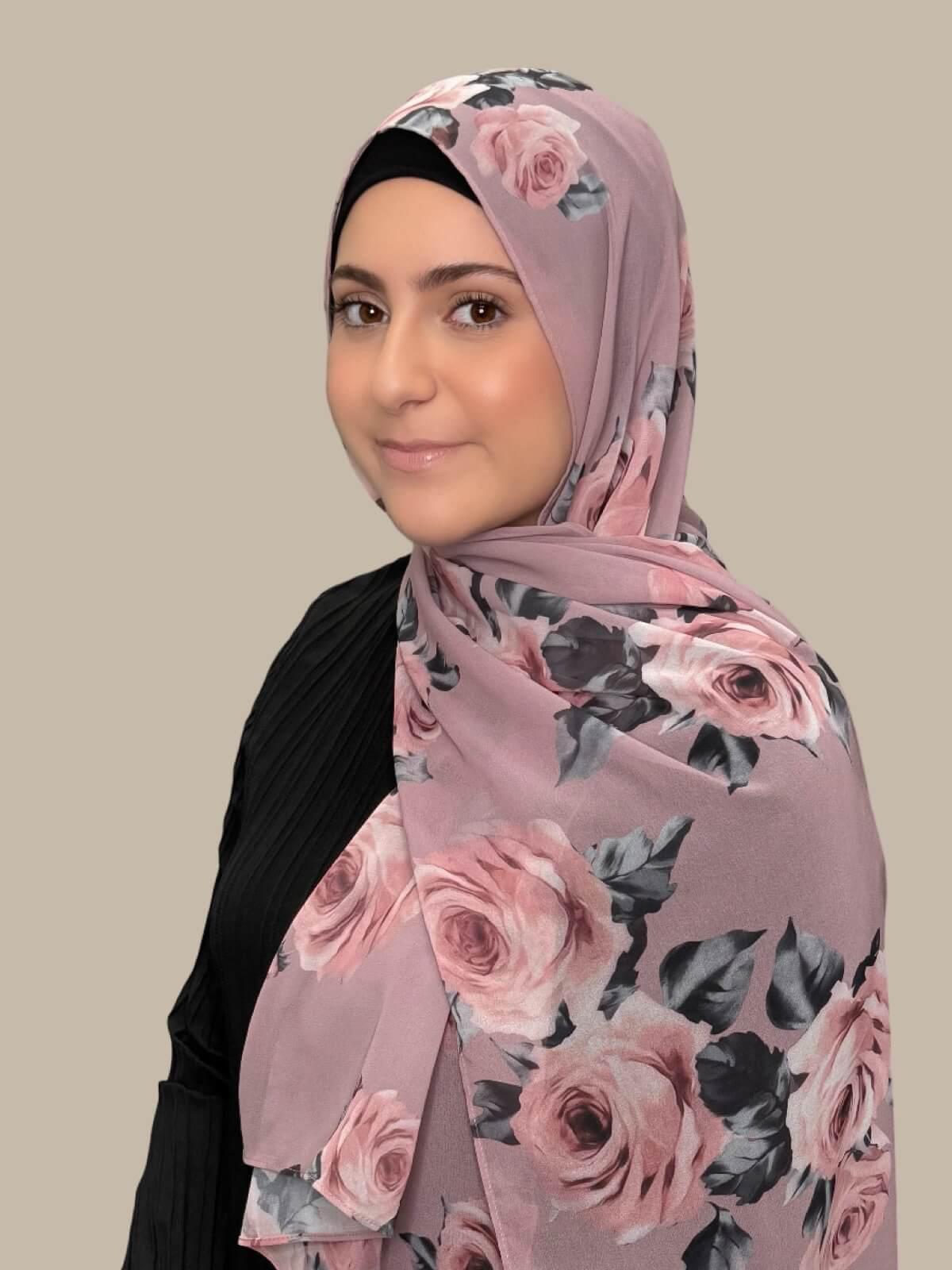 Modish Girl Printed Chiffon Hijab-Neutral Rosette