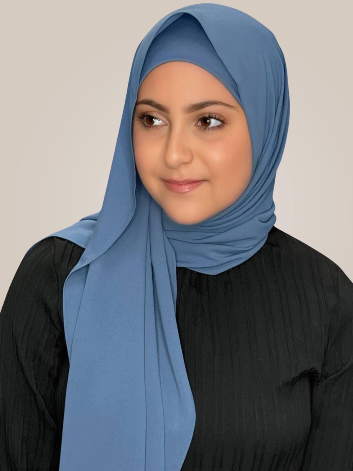 Modish Girl Matching Chiffon Hijab Set-Cool Blue