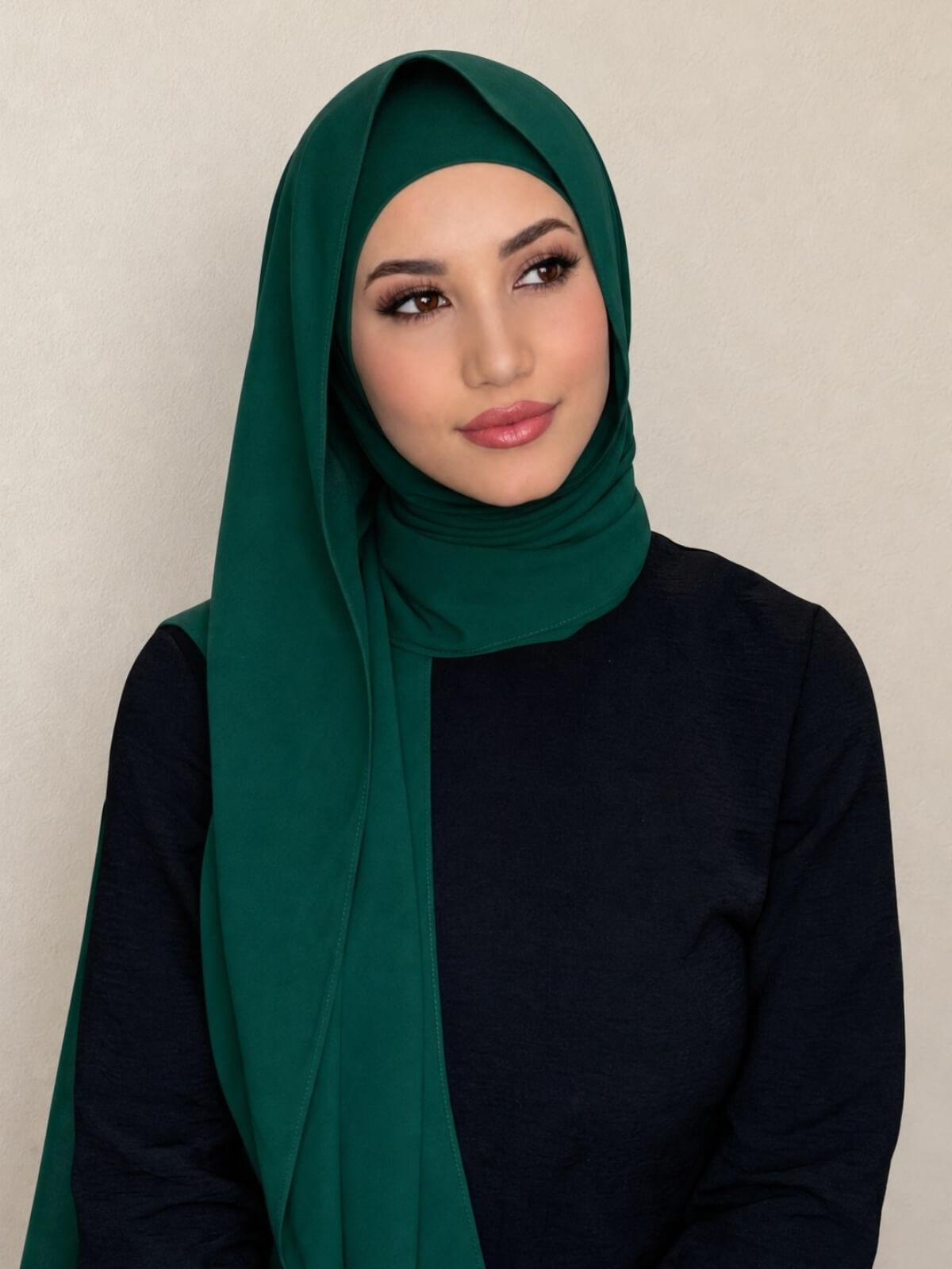 Matching Chiffon Hijab Set-Deep Green