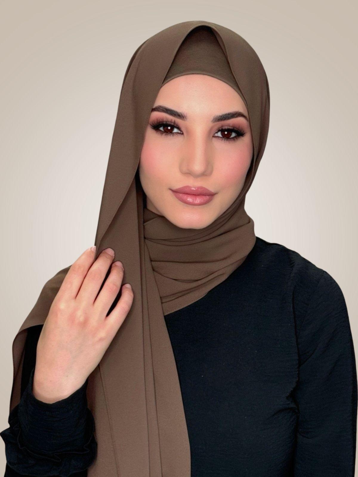Matching Chiffon Hijab Set-Swiss Brown