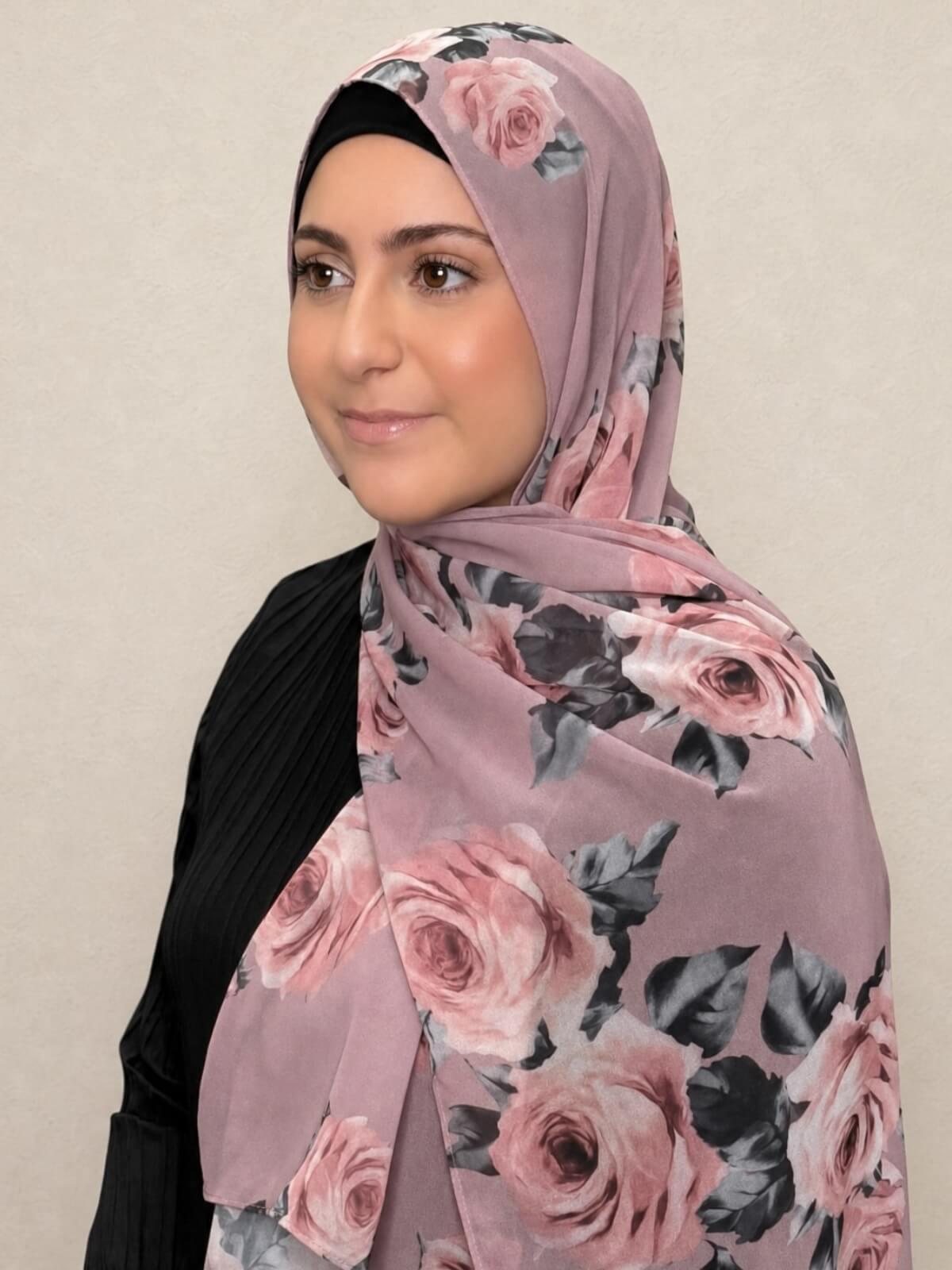 Modish Girl Printed Chiffon Hijab-Neutral Rosette