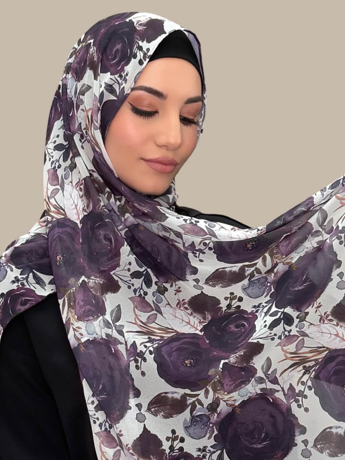 Printed Chiffon Hijab-Plum Orchid