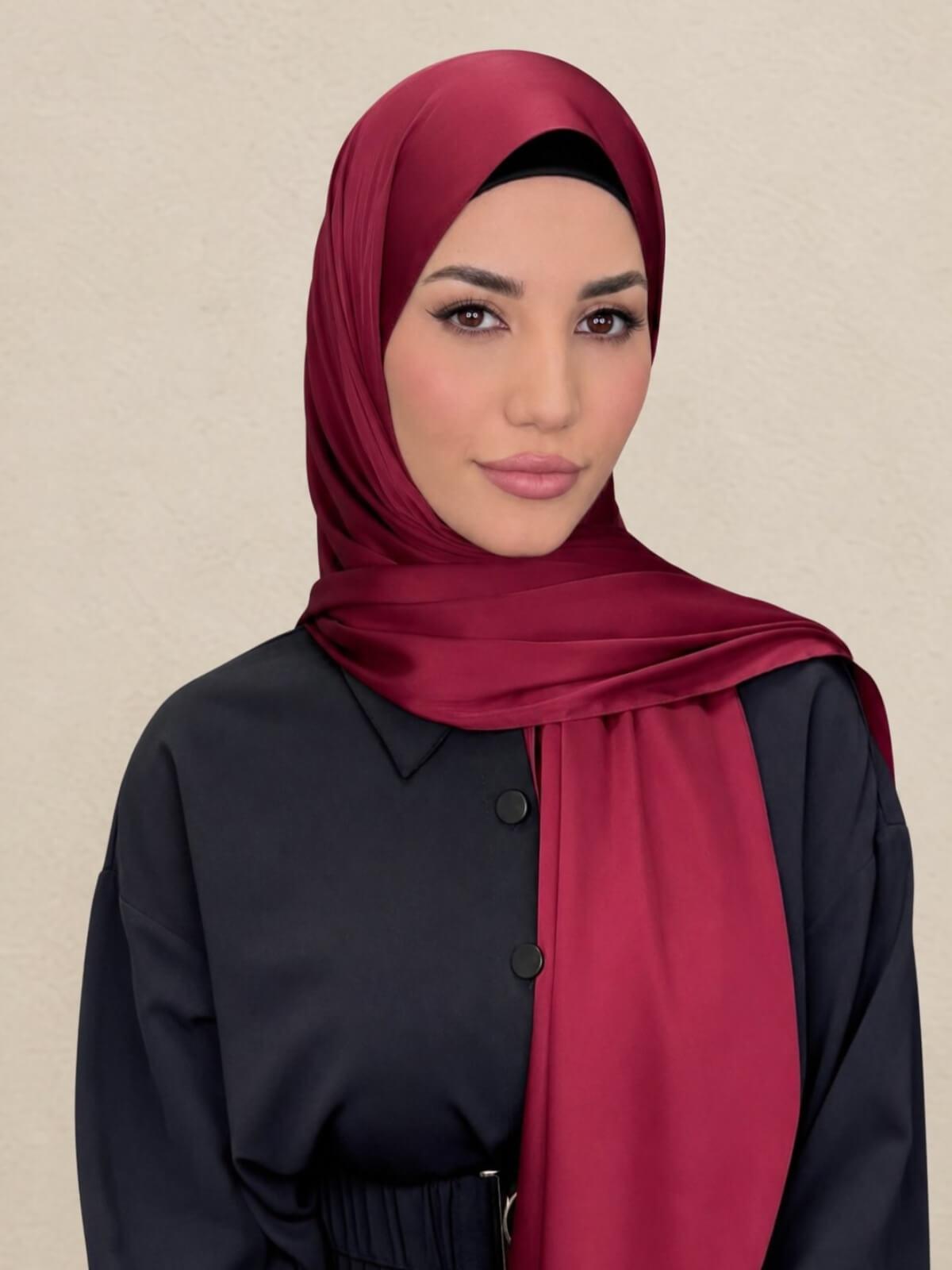 Premium Satin Hijab-Velvet Wine