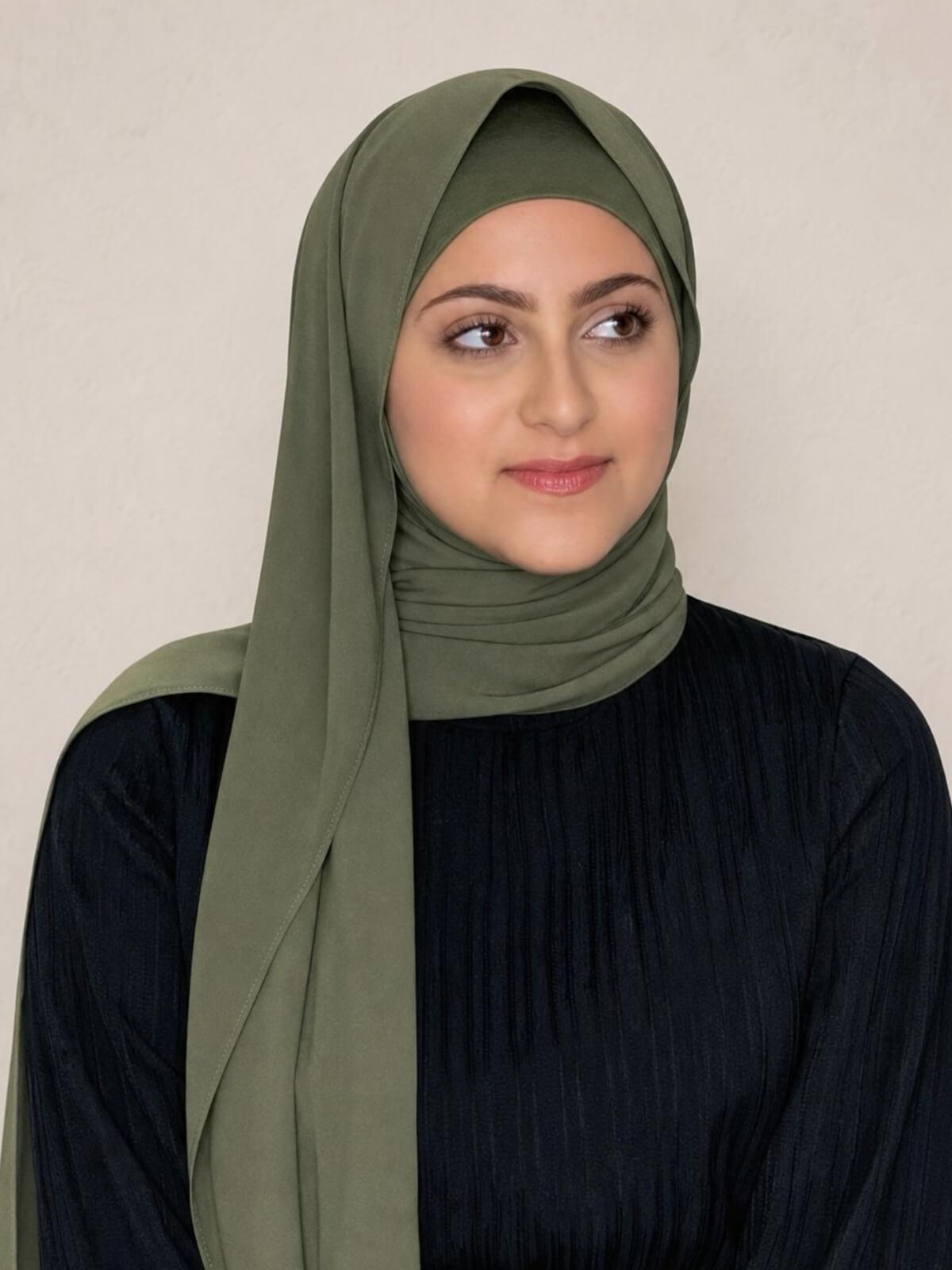 Modish Girl Matching Chiffon Hijab Set-Dusty Olive