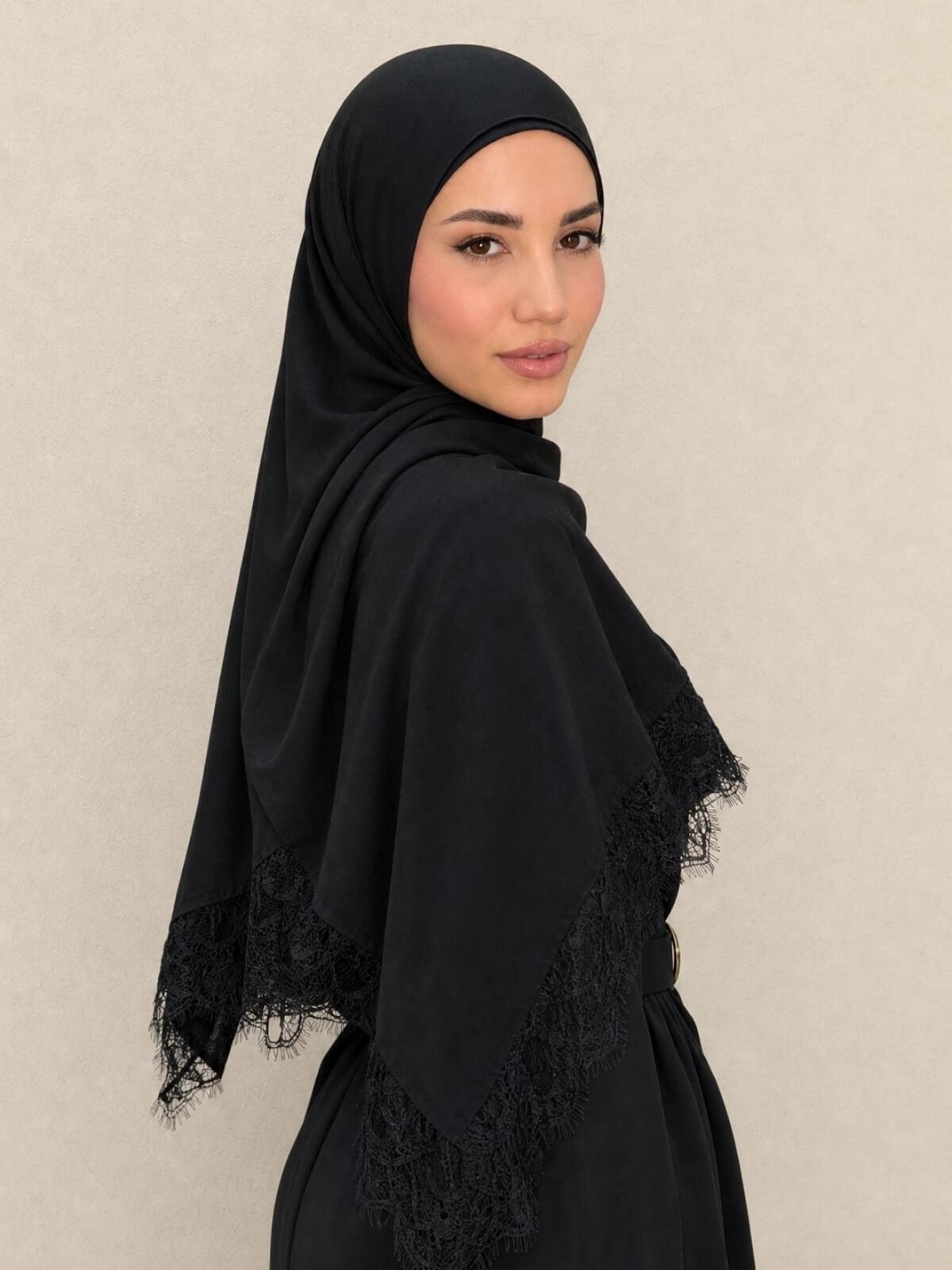 Lace Cotton Modal Hijab-Midnight