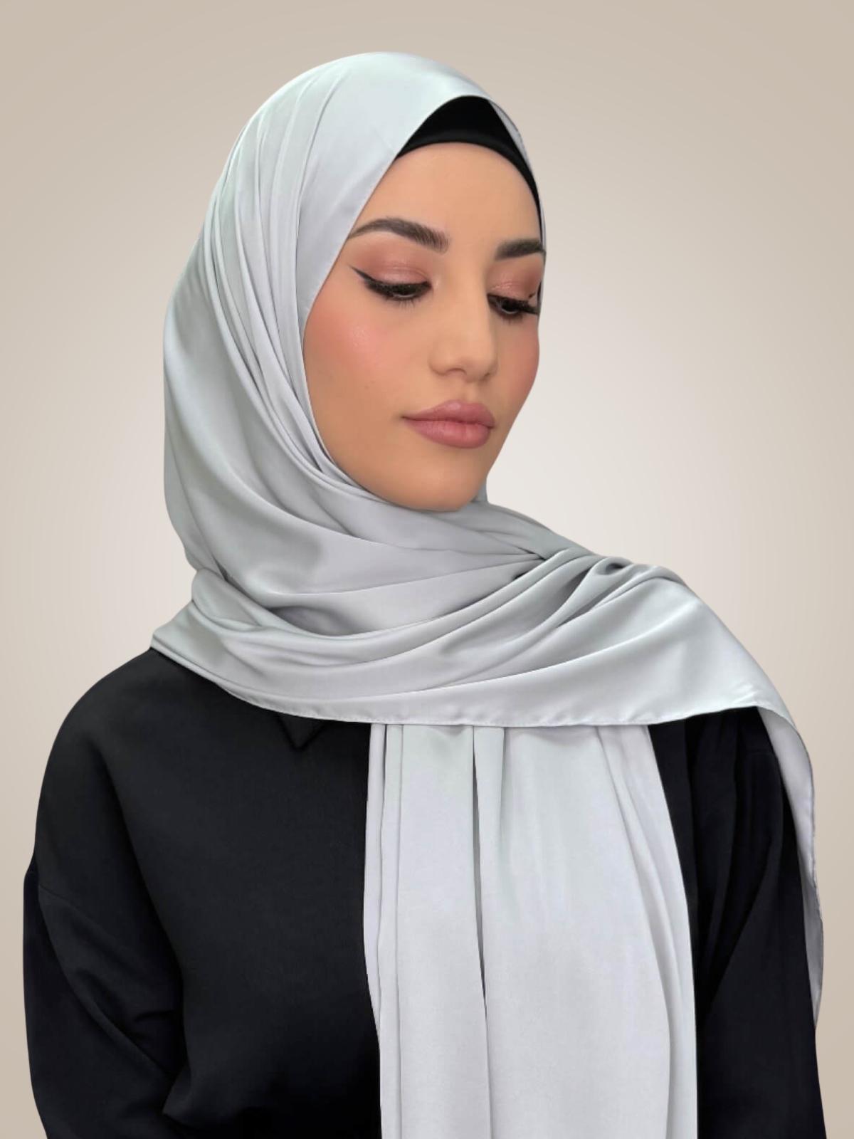 Premium Satin Hijab-Steel Mist