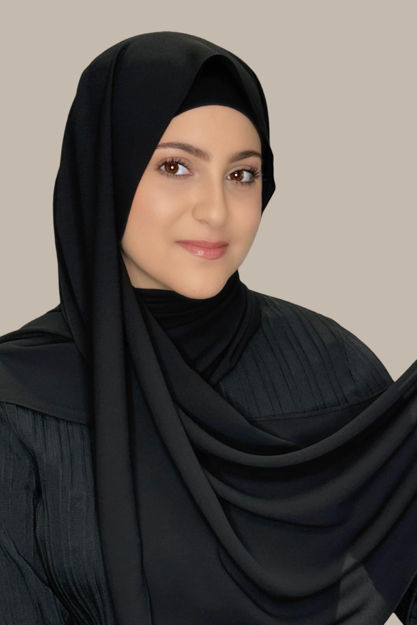 Modish Girl Matching Chiffon Hijab Set-Black