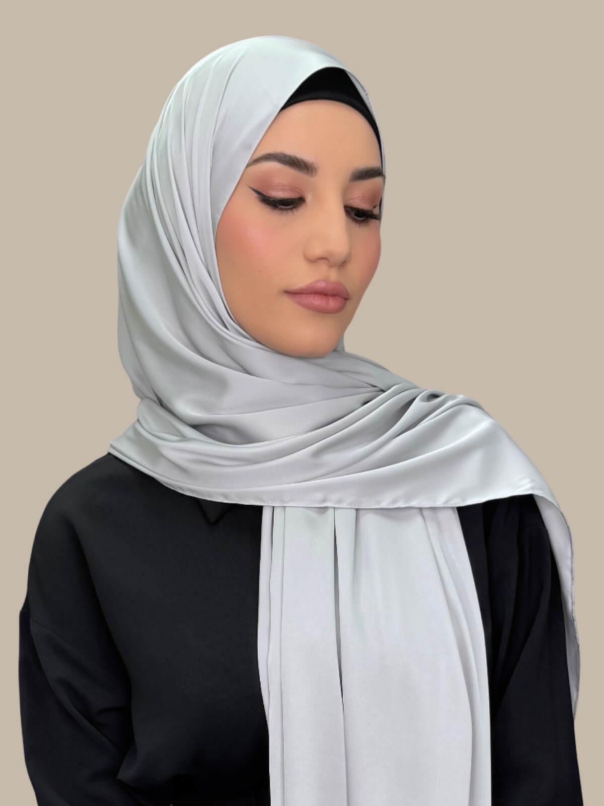 Premium Satin Hijab-Steel Mist