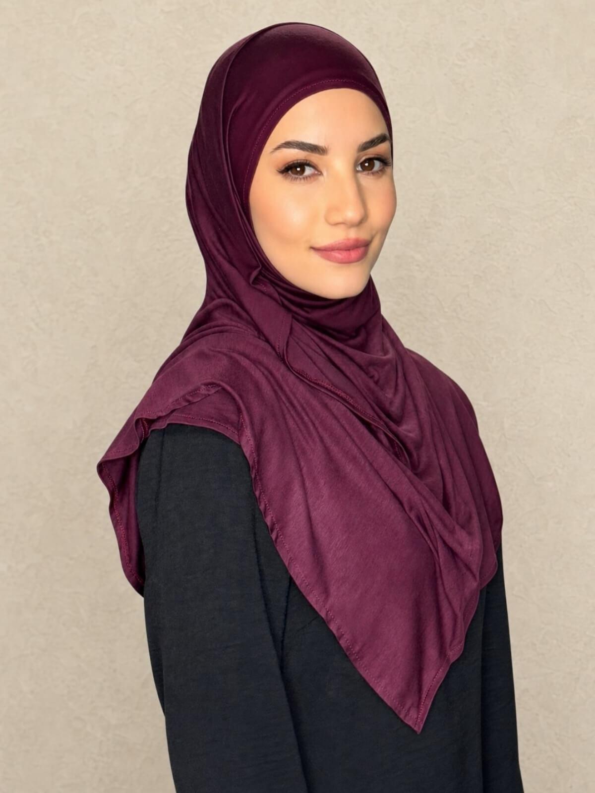 Pre-Sewn Jersey Hijab-Wine