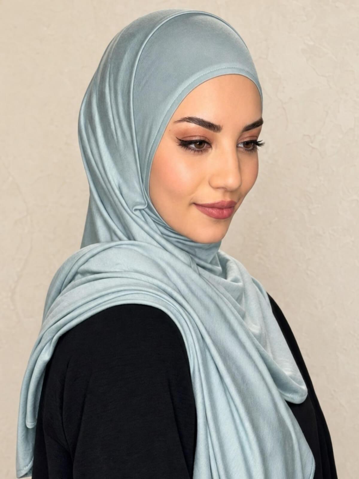 Pre-Sewn Jersey Hijab-Pale Cyan