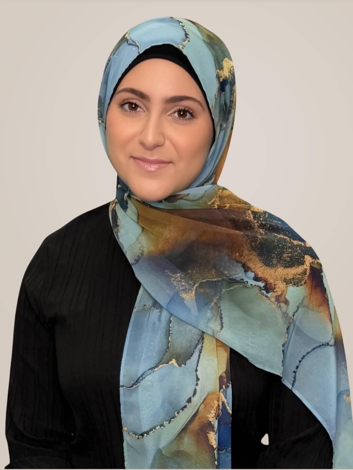 Modish Girl Printed Chiffon Hijab- Deep Horizon