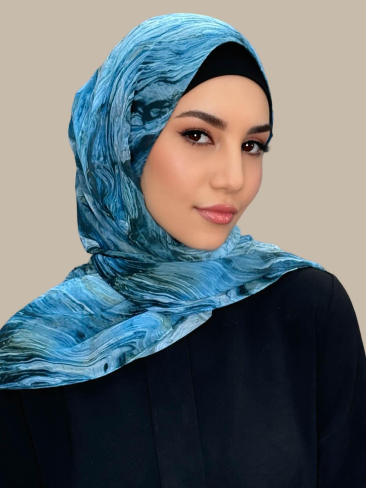 Printed Chiffon Hijab-Ocean Mist