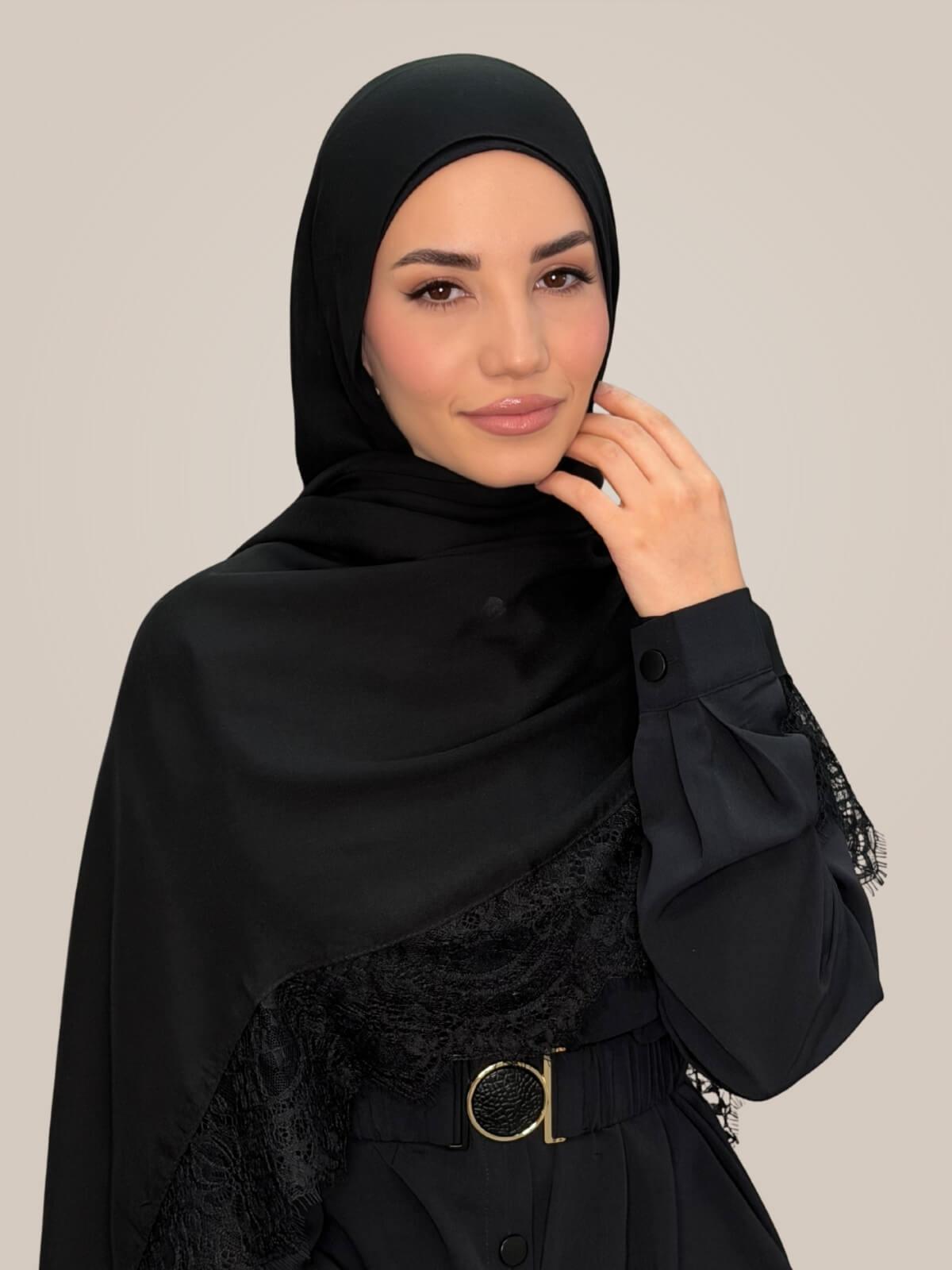 Lace Cotton Modal Hijab-Midnight