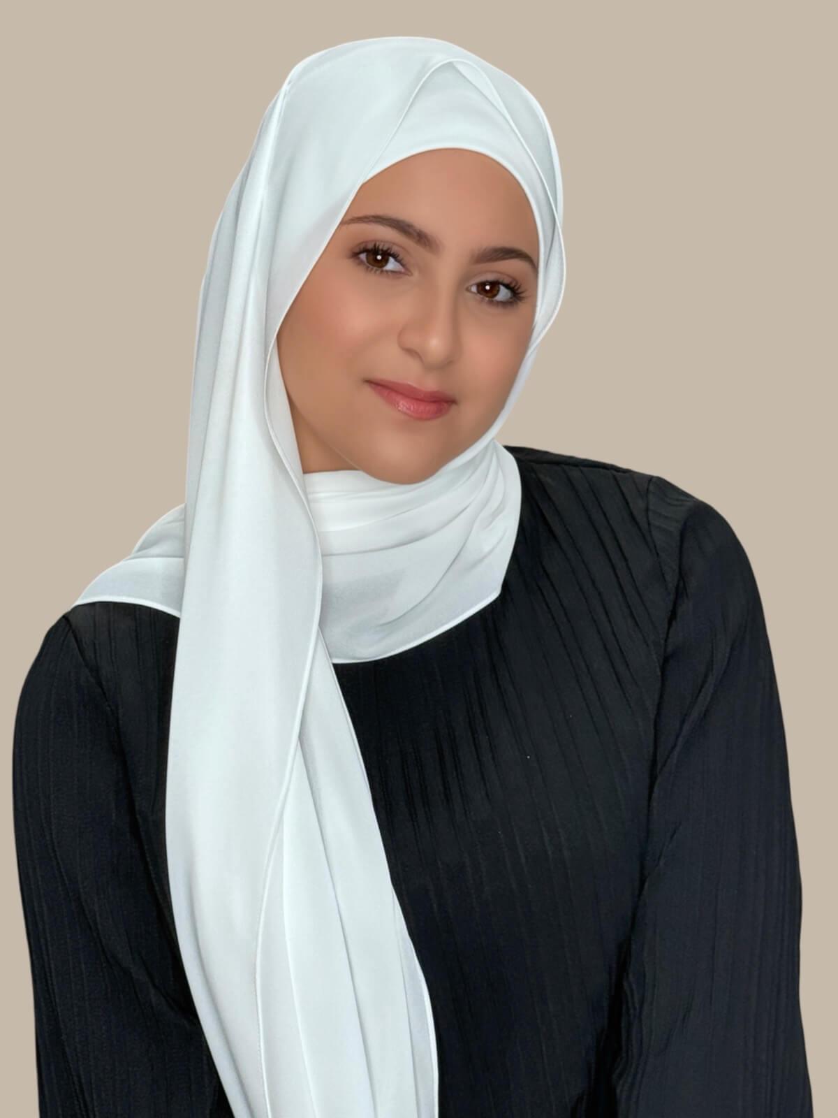 Modish Girl Matching Chiffon Hijab Set-White