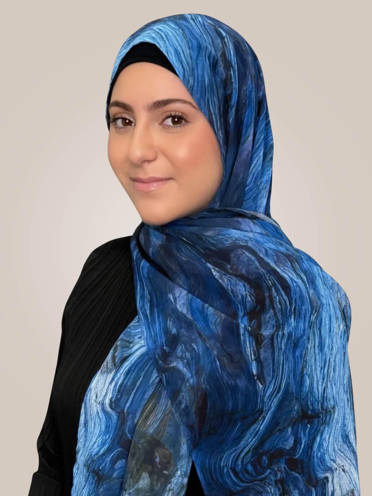 Modish Girl Printed Chiffon Hijab-Ocean Mist