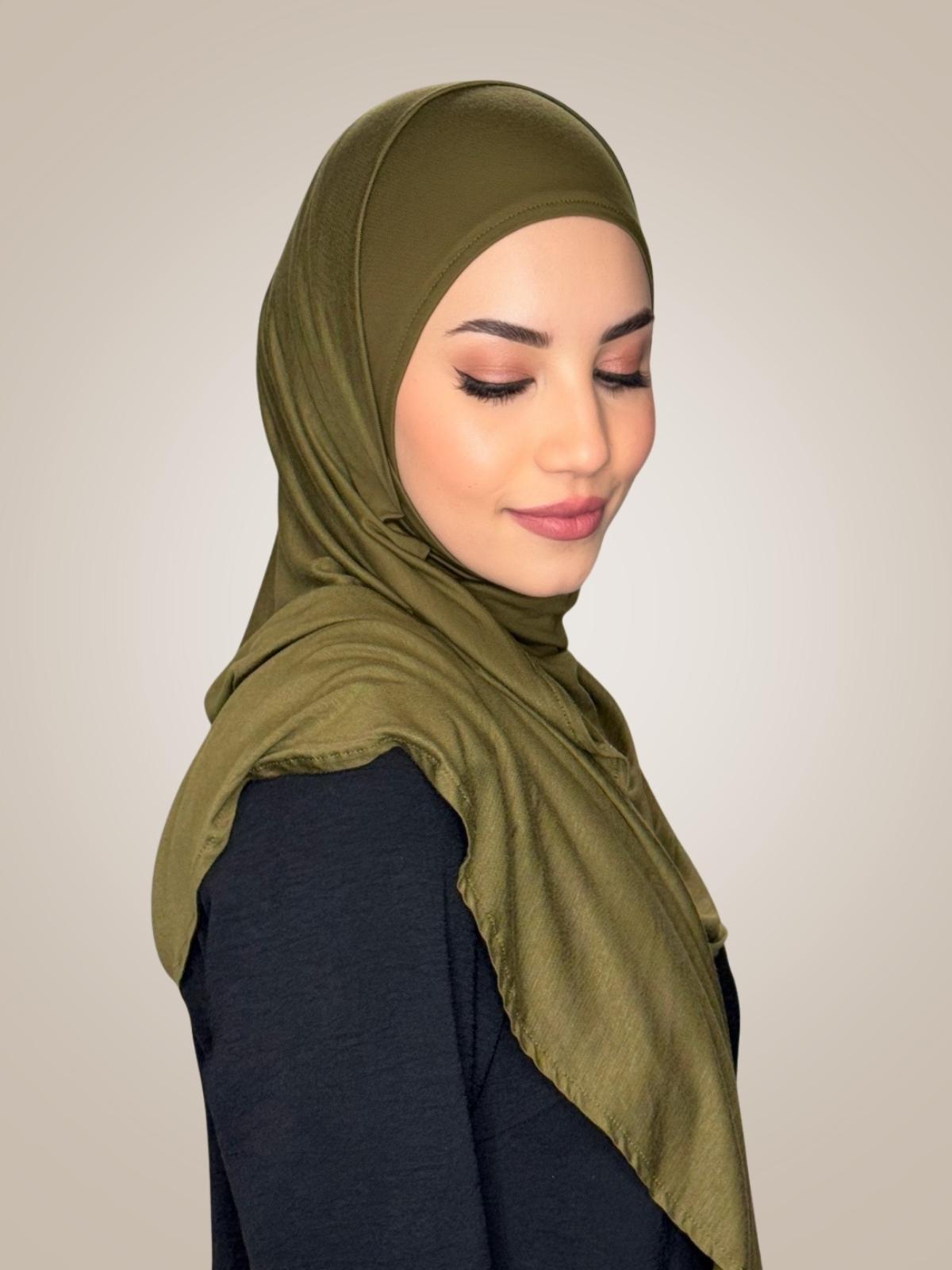 Pre-Sewn Jersey Hijab-Olive Green