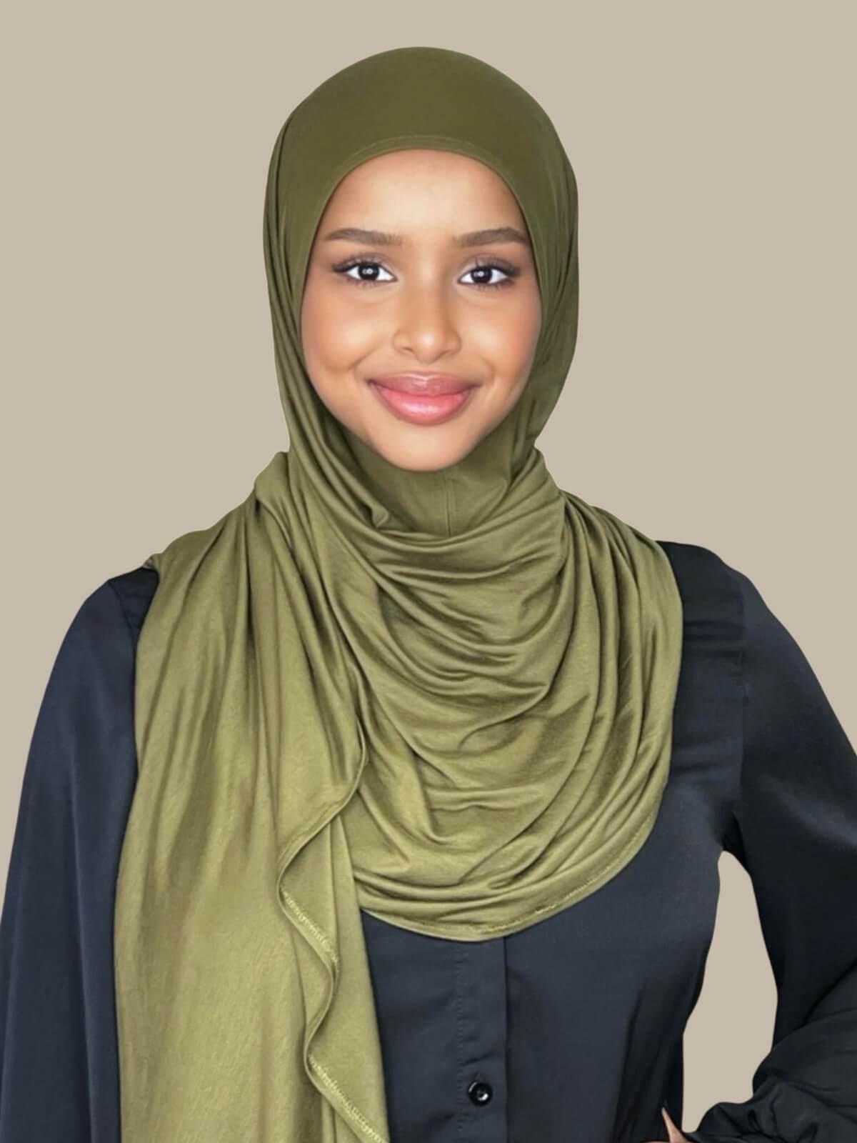 Pre-Sewn Jersey Hijab-Olive Green