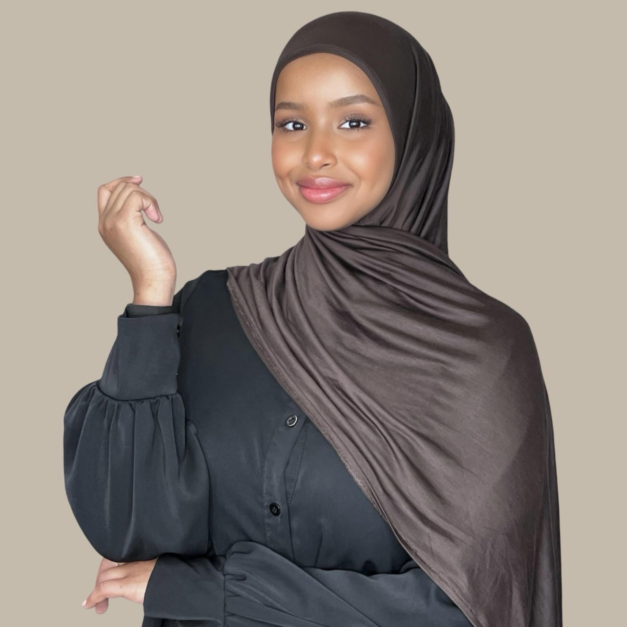 Pre-Sewn Jersey Hijab-Chocolate Brown