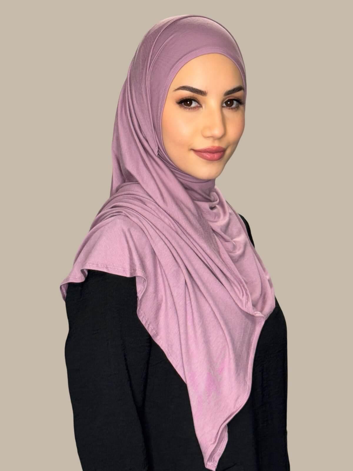 Khaki Rose Pre-Sewn Jersey Hijab side view on model