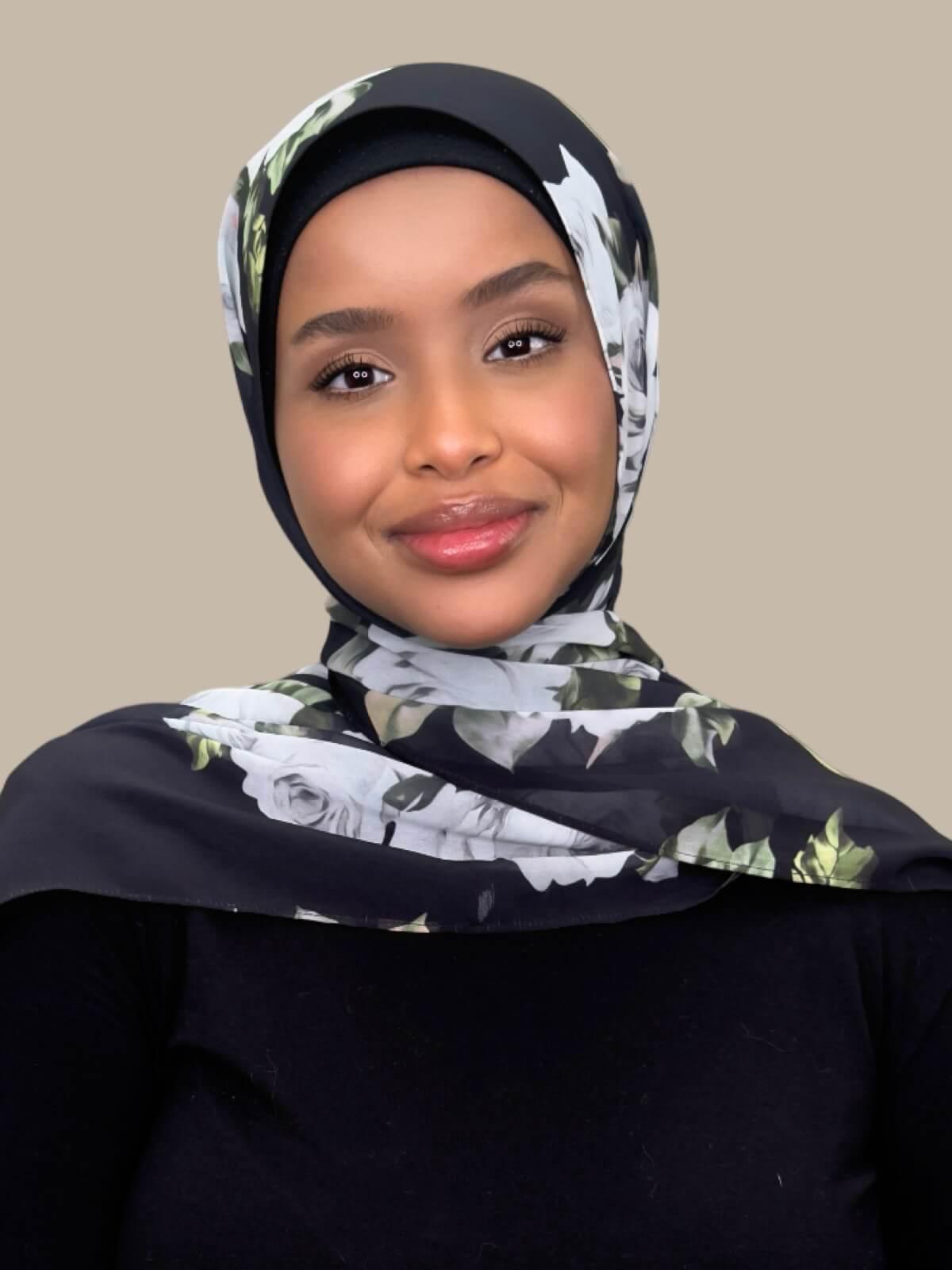 Printed Chiffon Hijab-Frosted Rosette