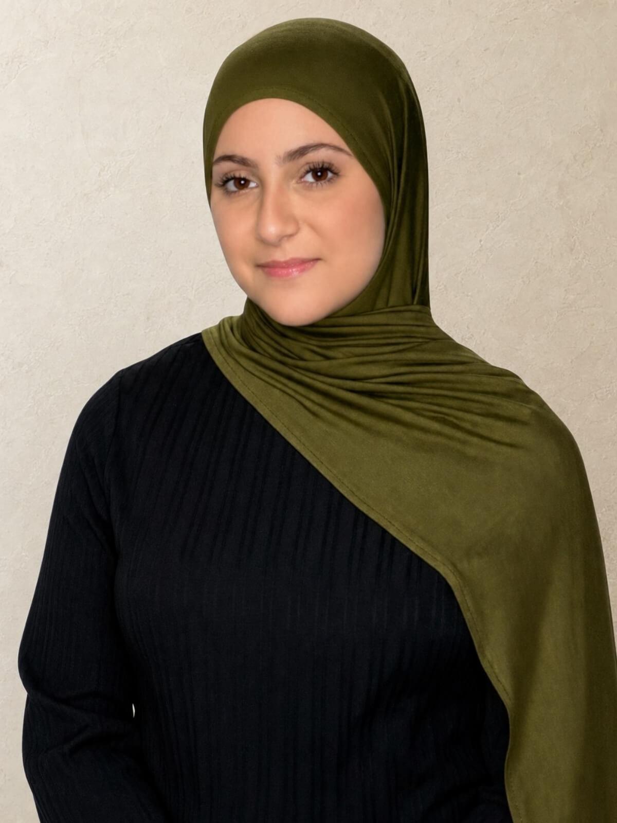 Modish Girl Pre-Sewn Jersey hijab-Olive Green