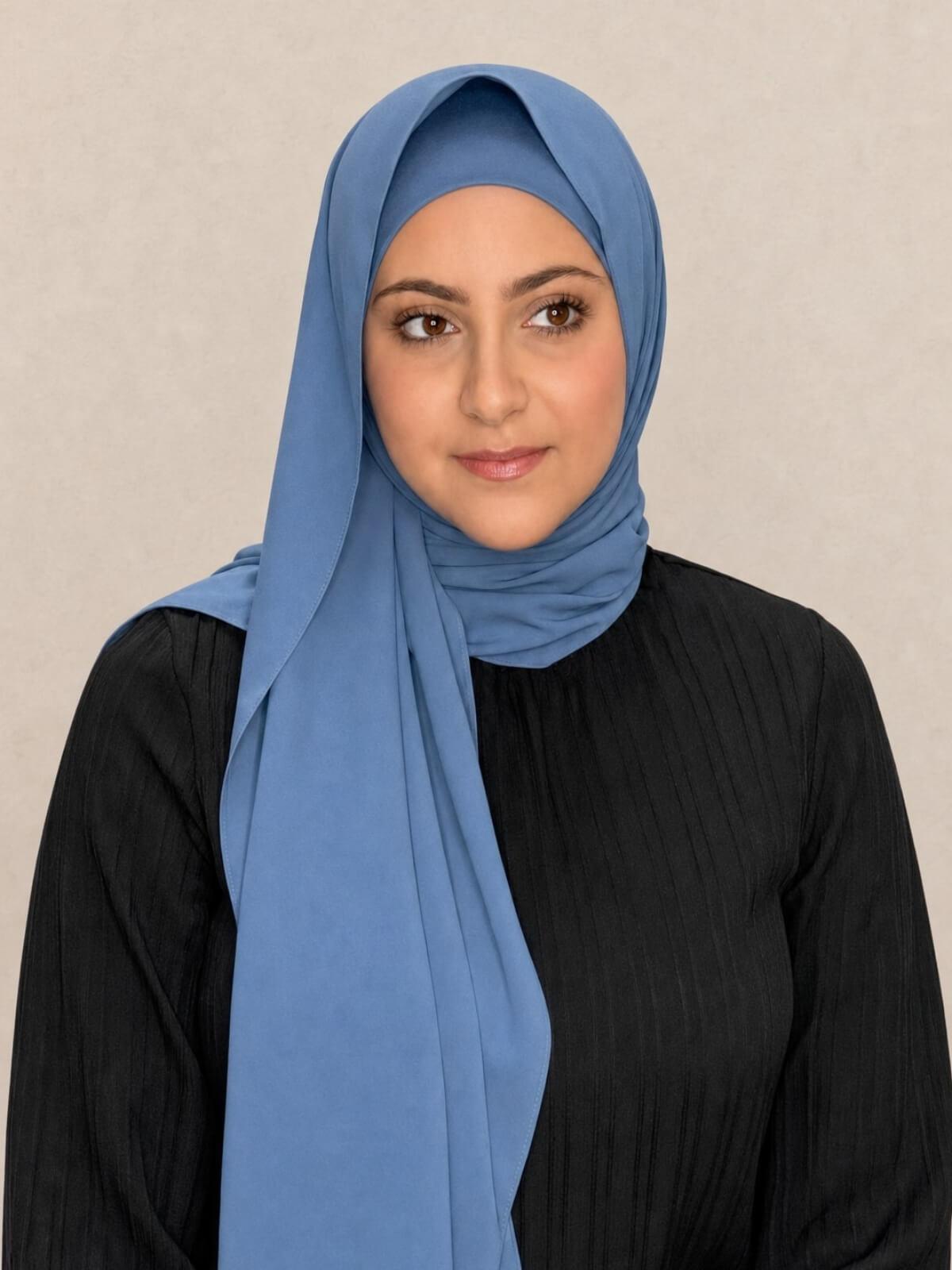 Modish Girl Matching Chiffon Hijab Set-Cool Blue