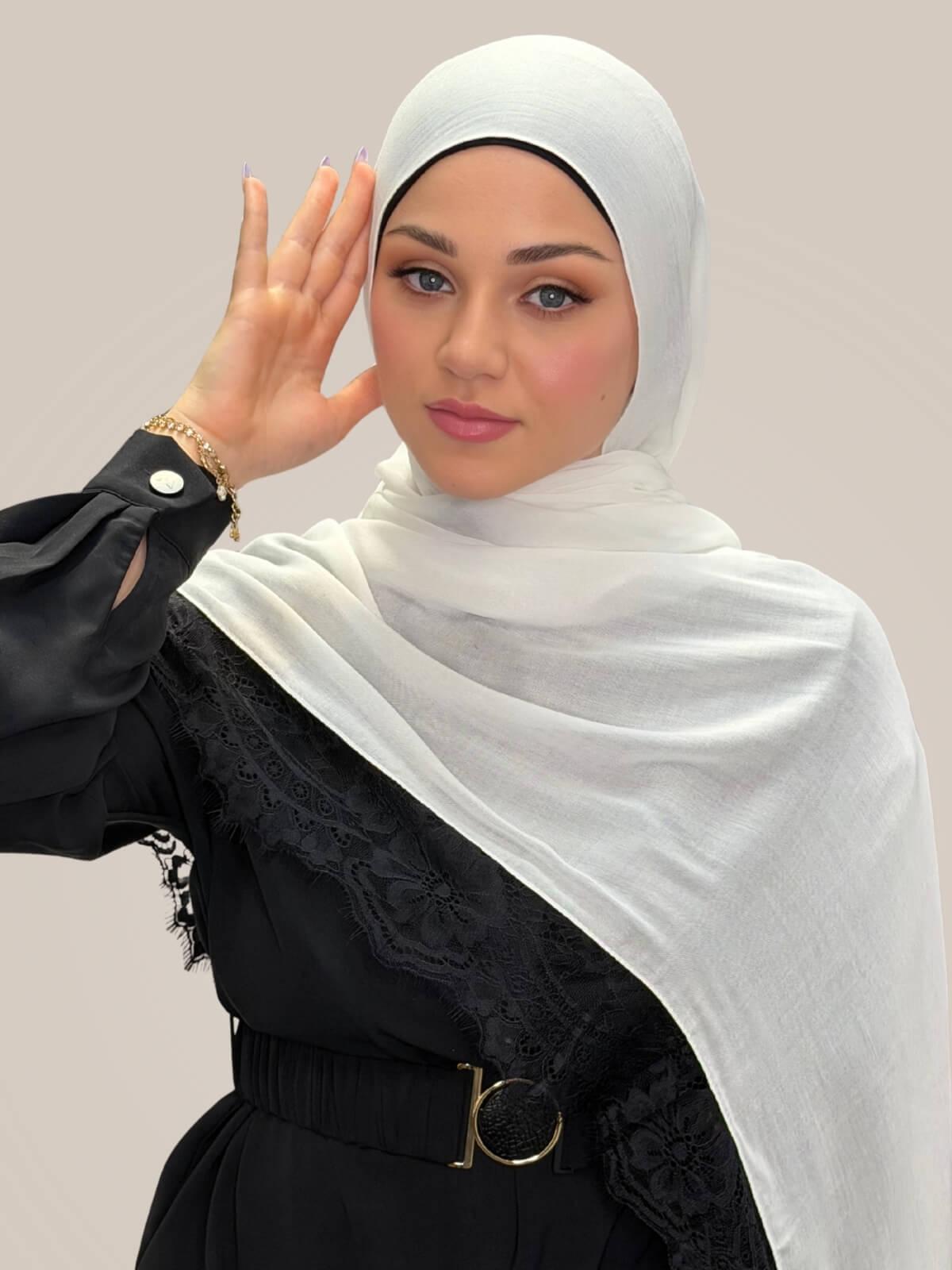 Lace Cotton Modal Hijab-Soft Pearl