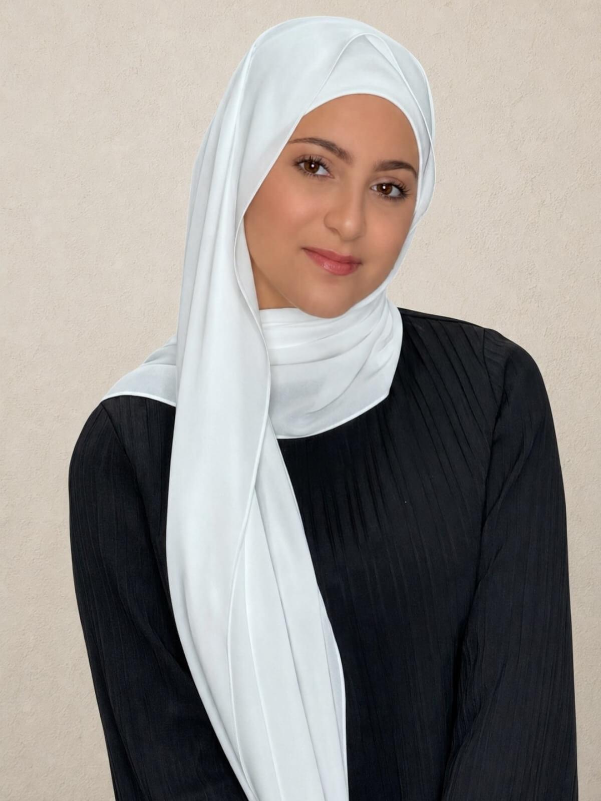 Modish Girl Matching Chiffon Hijab Set-White