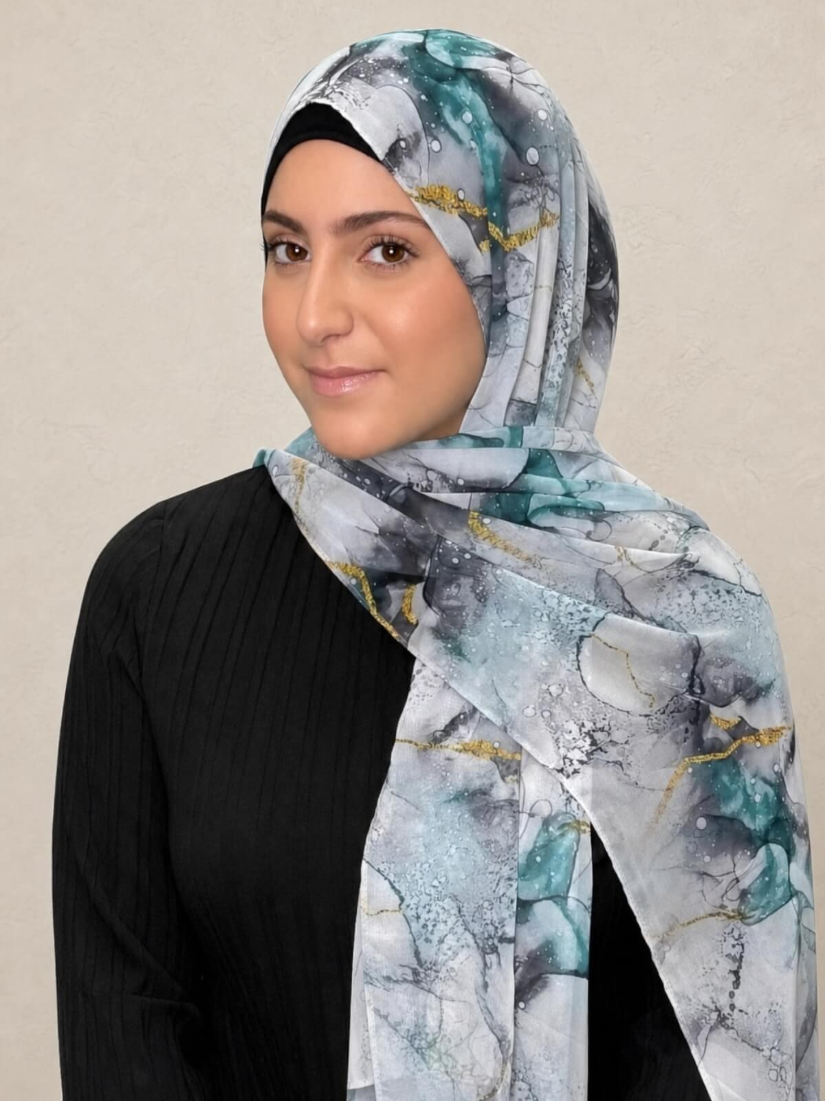 Modish Girl Printed Chiffon Hijab- Mystic Marble
