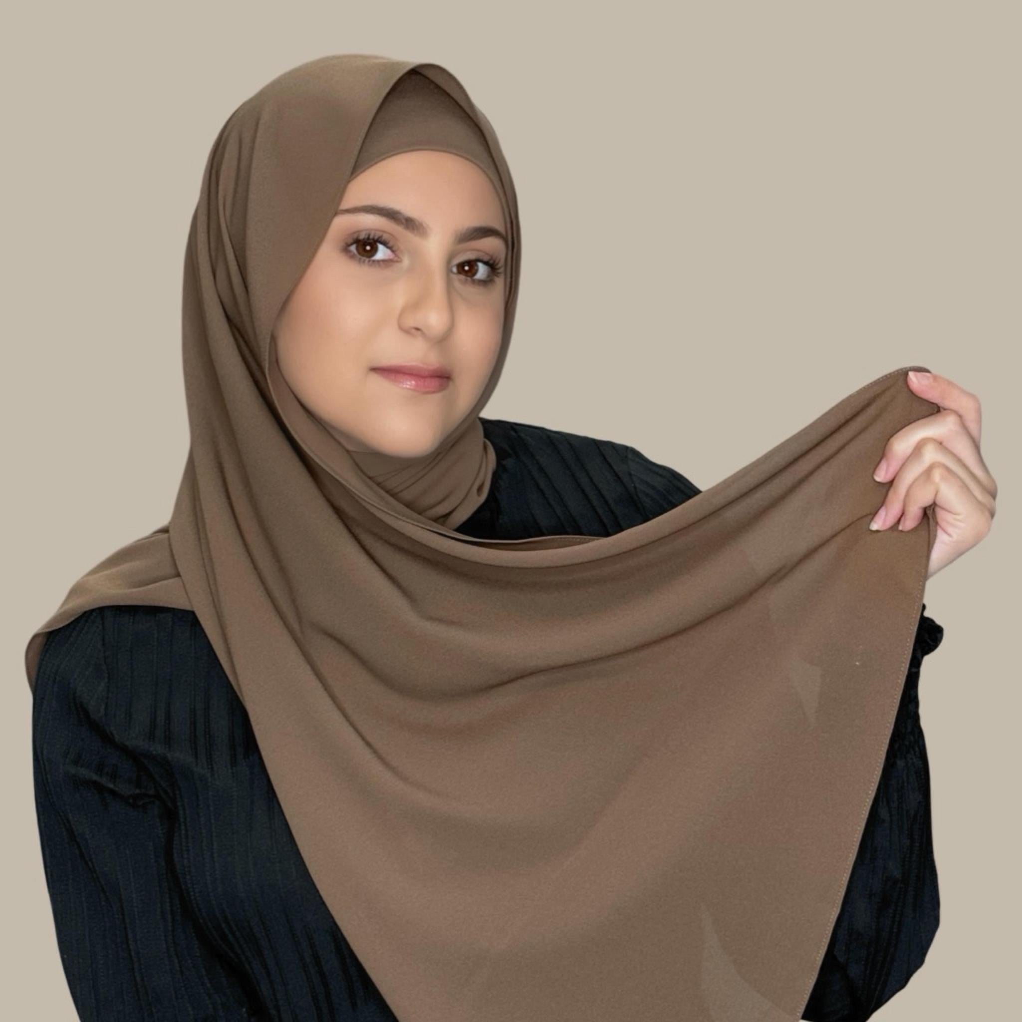 Modish Girl Matching Chiffon Hijab Set-Walnut Brown - Modish Hijab