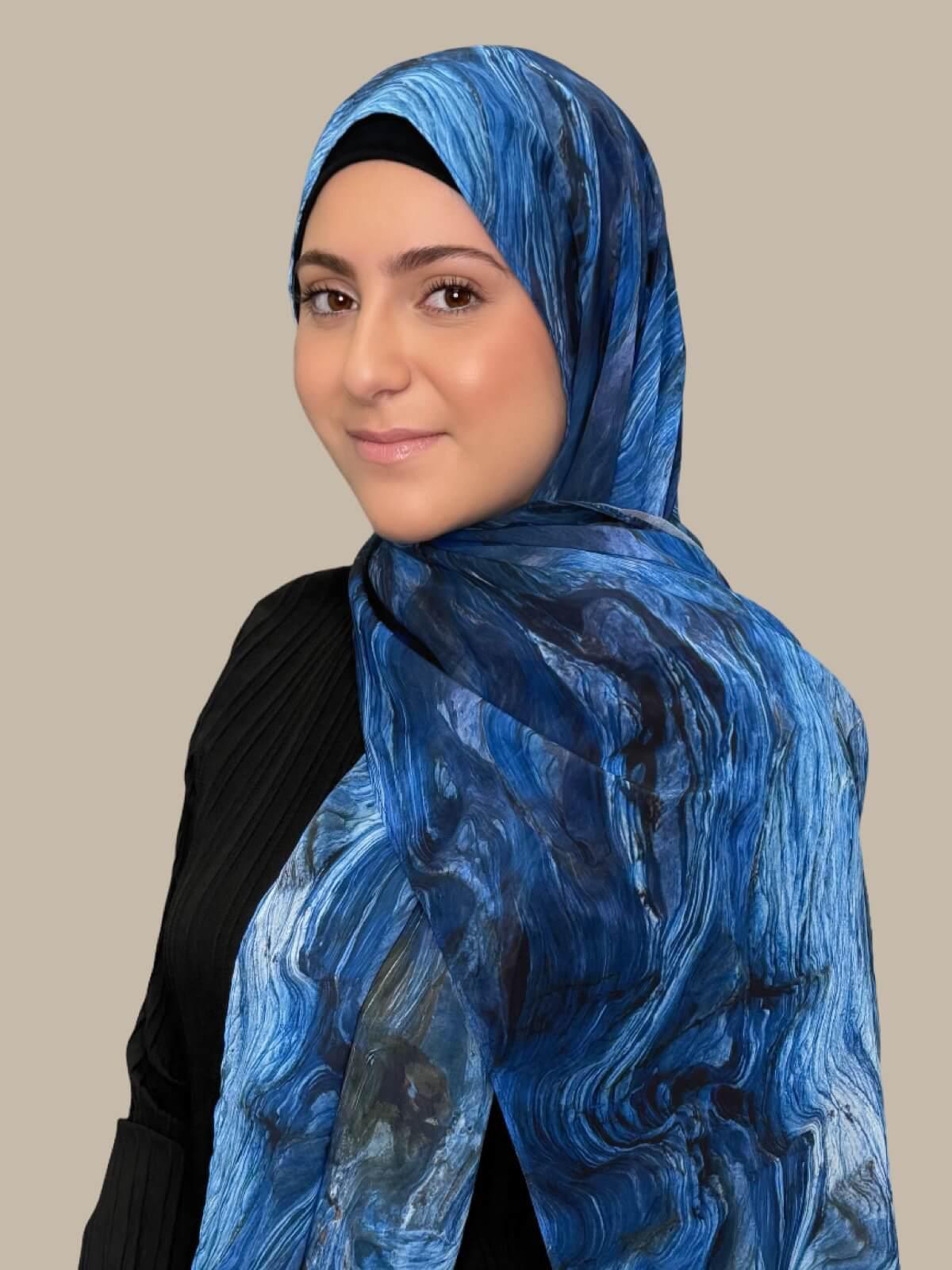 Modish Girl Printed Chiffon Hijab-Ocean Mist