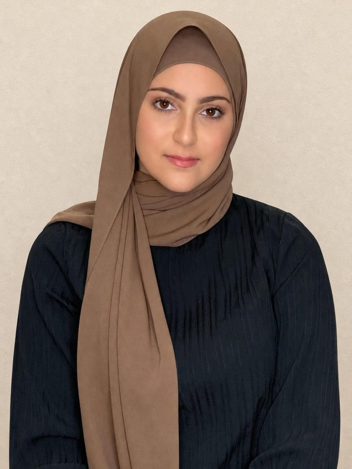 Modish Girl Matching Chiffon Hijab Set-Walnut Brown